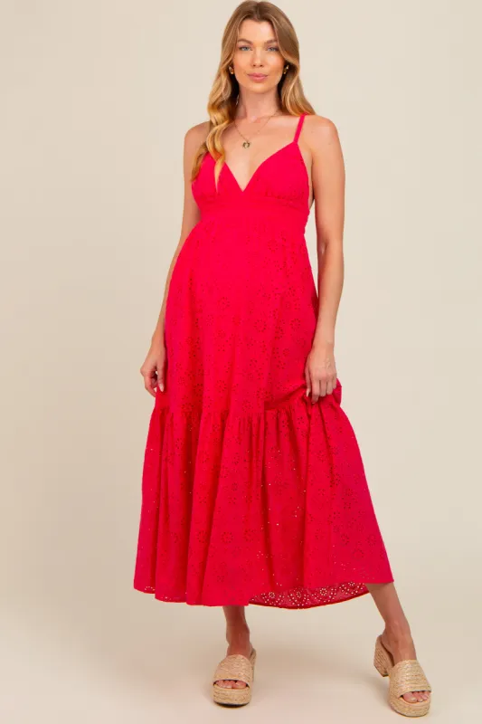 Fuchsia Eyelet Lace Maternity Midi Dress sold by Pinkblush
