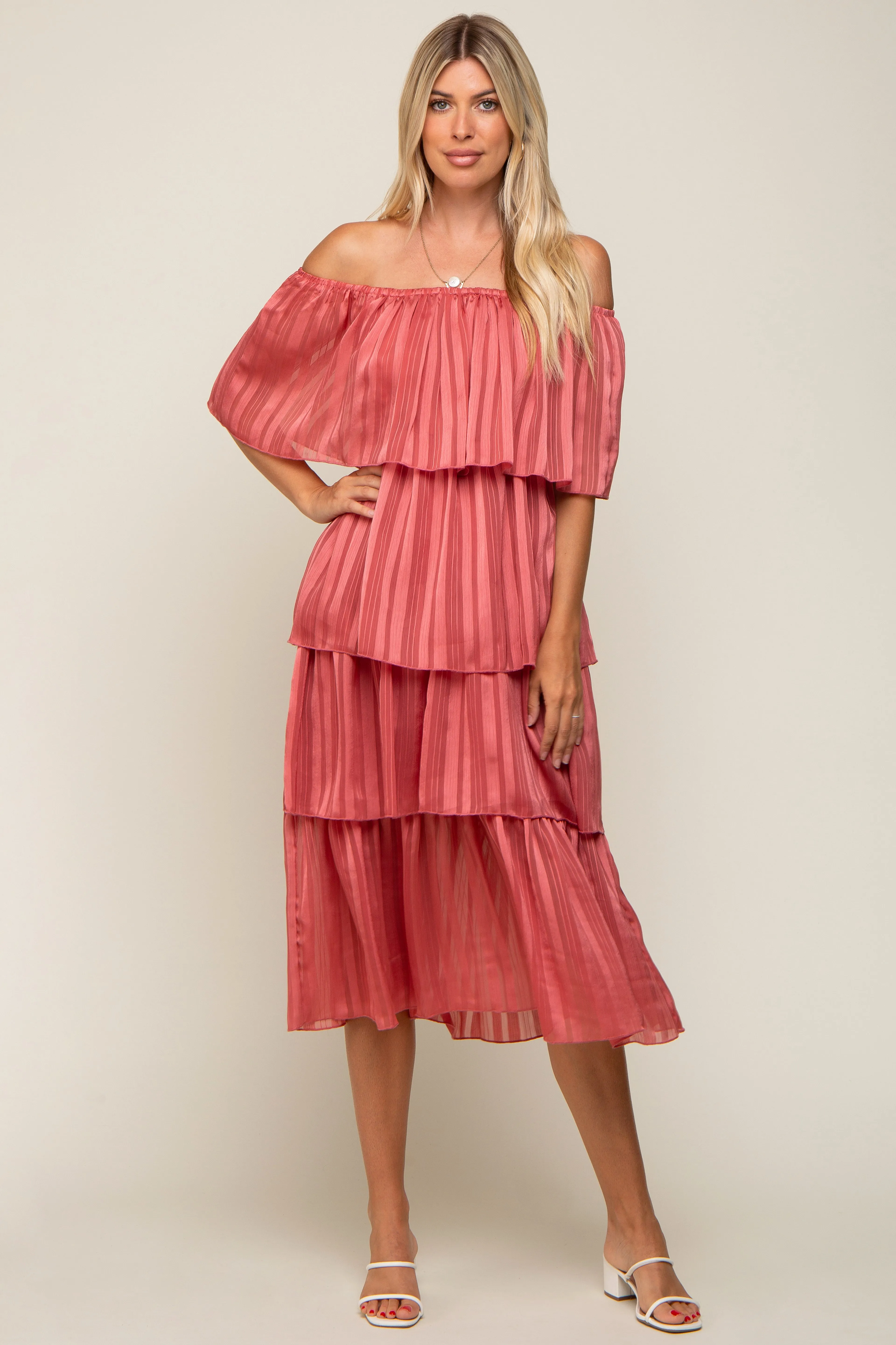 Dark Mauve Striped Layered Maternity Midi Dress sold by Pinkblush product image thumbnail 5