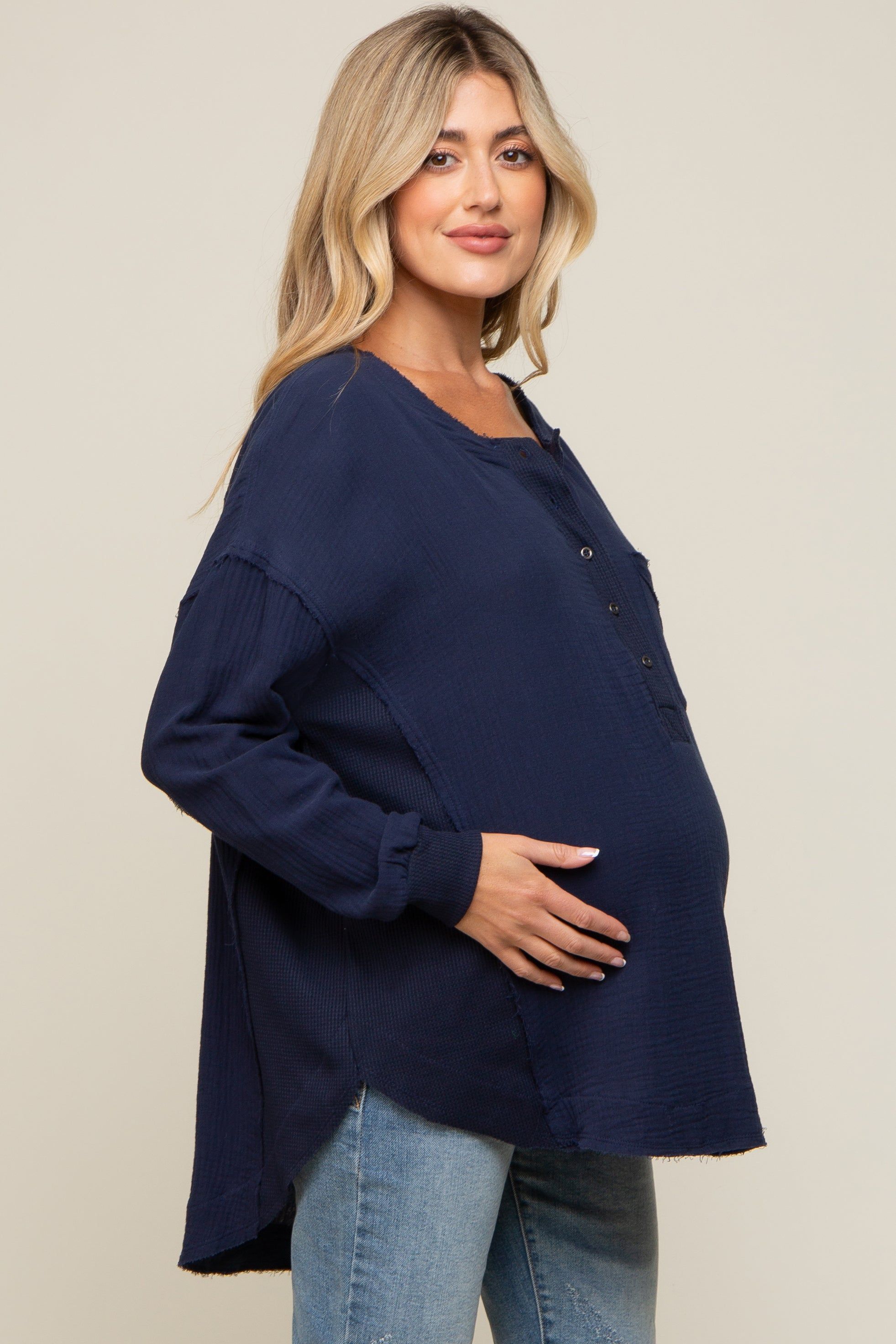Navy Lightweight Button Front Maternity Tunic sold by Pinkblush product image thumbnail 2
