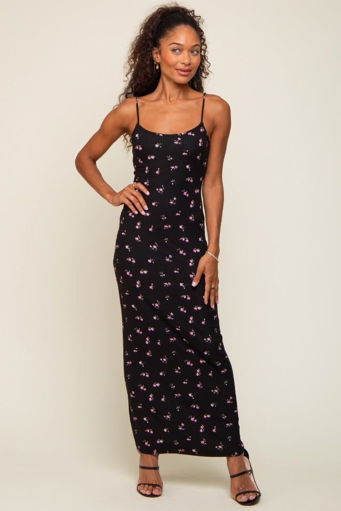 Black Floral Ribbed Maxi Dress sold by Pinkblush product image thumbnail 4