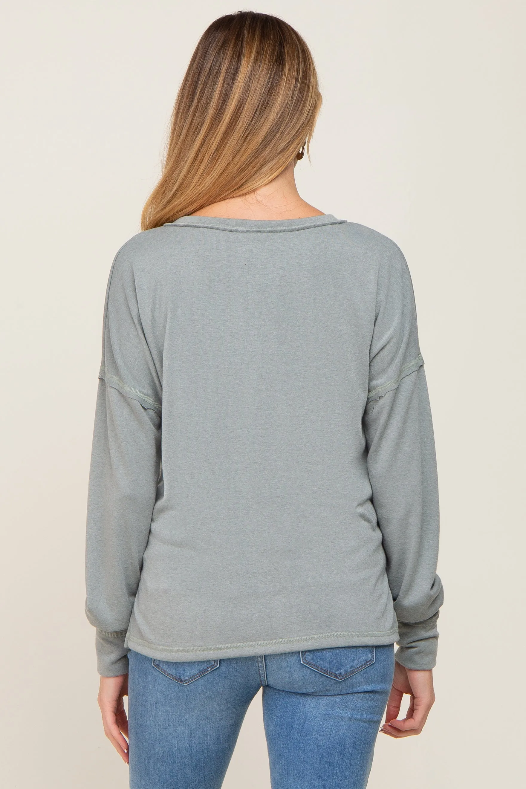 Sage Button Front Terry Long Sleeve Maternity Top sold by Pinkblush product image thumbnail 3