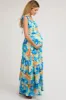 Blue Floral Smocked Shoulder Strap Maternity Maxi Dress sold by Pinkblush