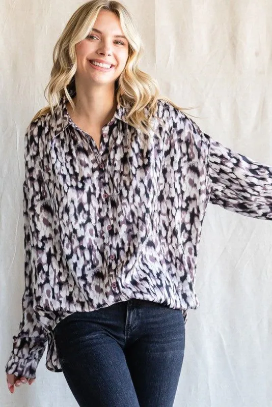 Black Abstract Animal Print Blouse sold by Pinkblush
