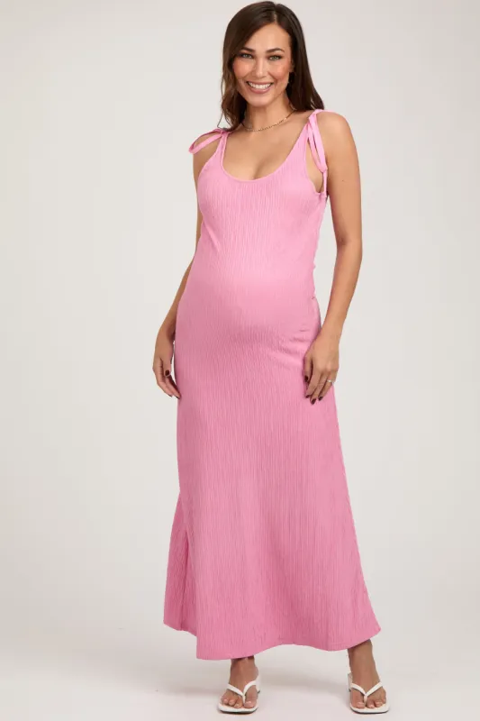 Pink Textured Tie Strap Maternity Midi Dress sold by Pinkblush