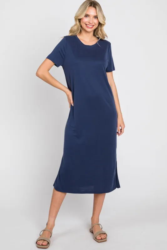 Navy Midi T-Shirt Dress sold by Pinkblush
