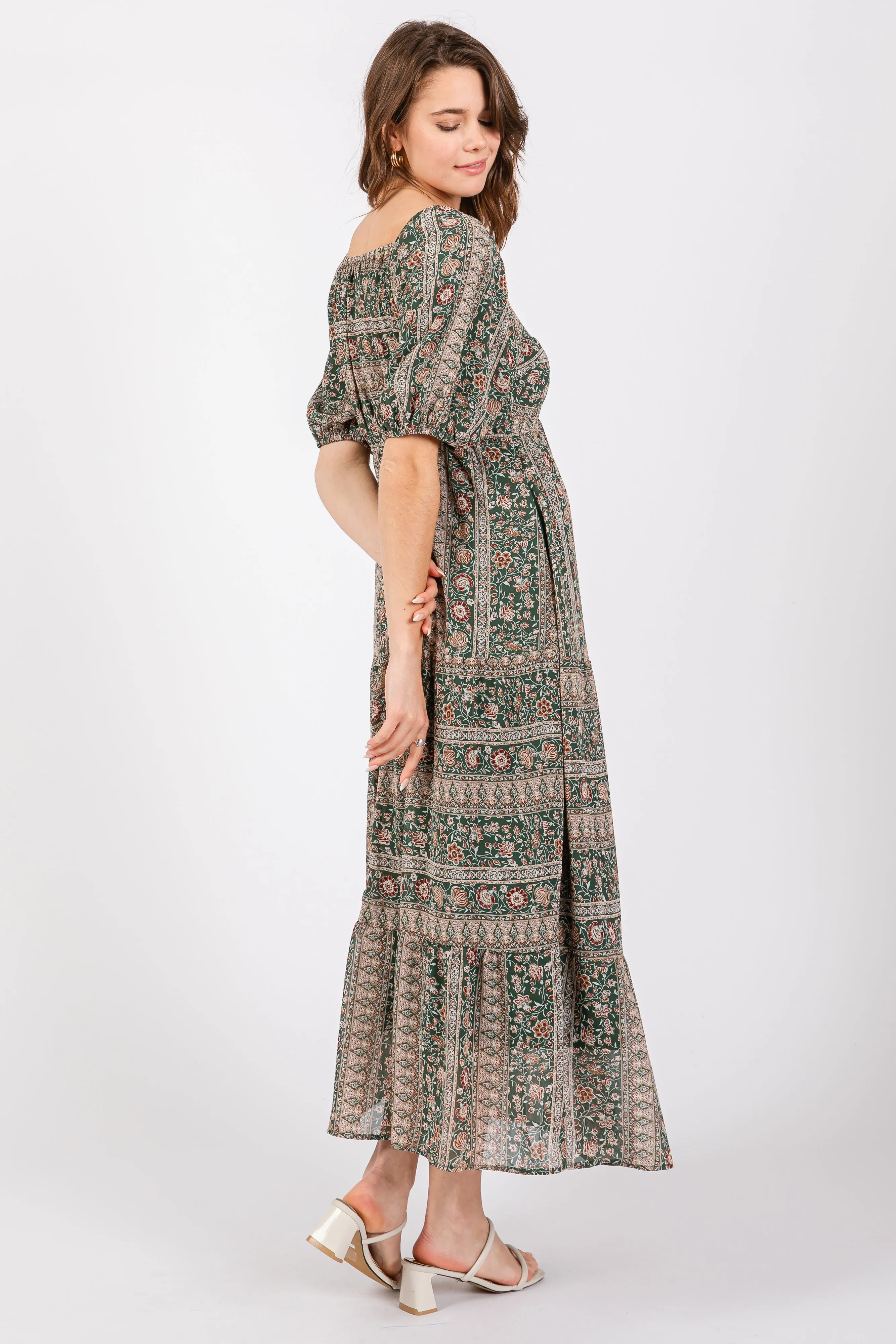 Forest Green V-Neck 3/4 Sleeve Maxi Dress sold by Pinkblush product image thumbnail 3
