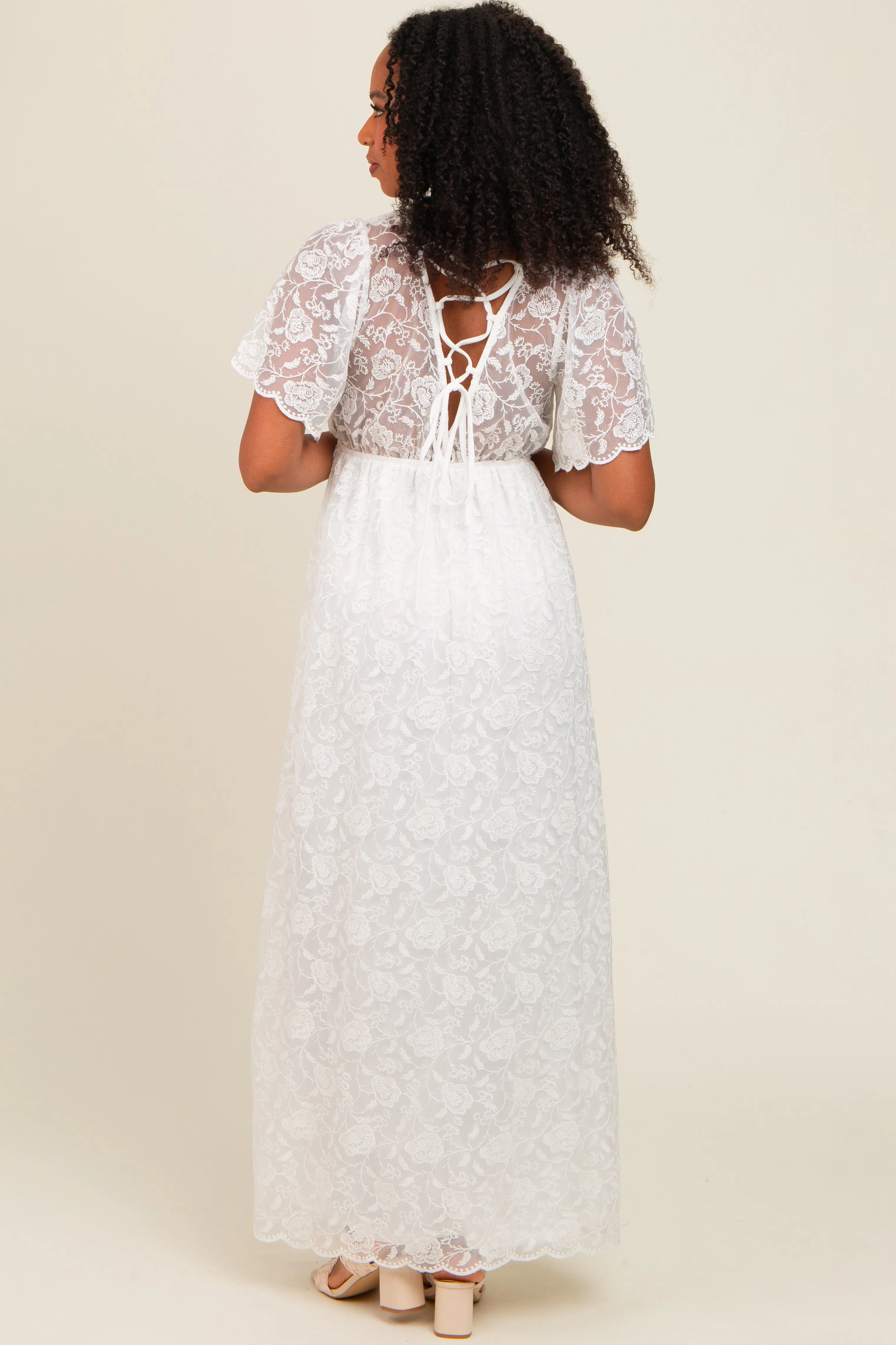 White Lace Sheer Lace Back Maxi Dress sold by Pinkblush product image thumbnail 4