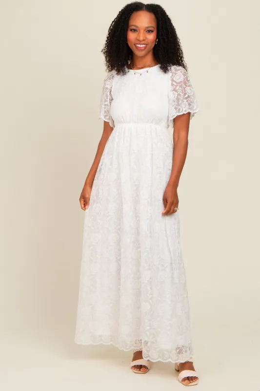 White Lace Sheer Lace Back Maxi Dress sold by Pinkblush