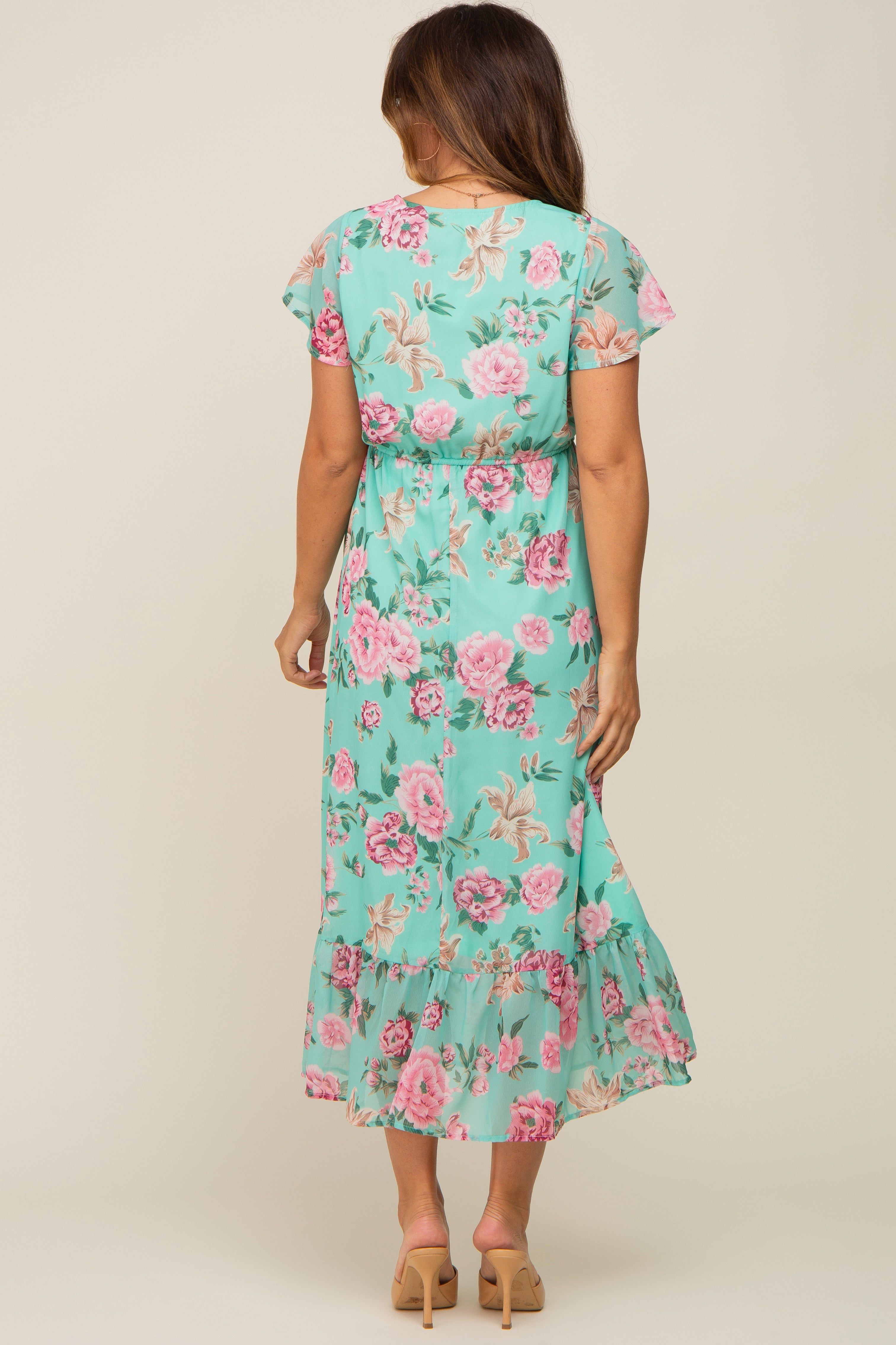 Mint Multi-Color Floral Maternity Maxi Dress sold by Pinkblush product image thumbnail 4