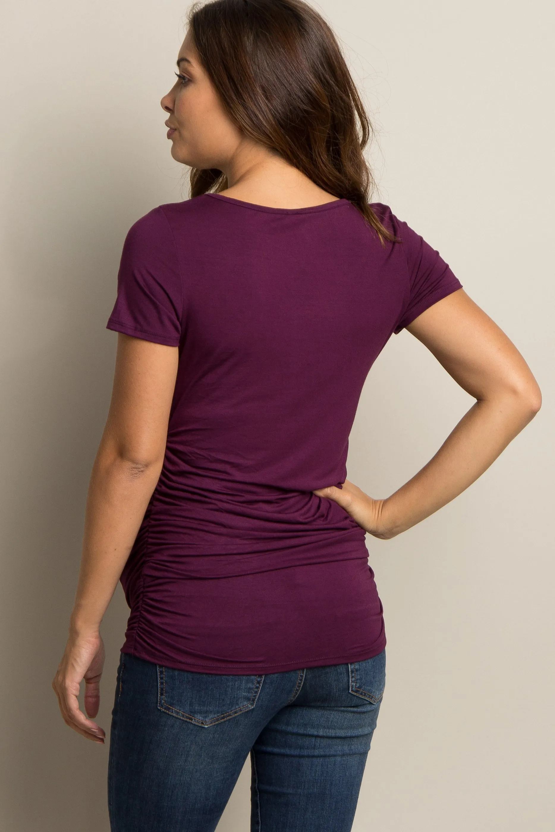PinkBlush Purple Ruched Short Sleeve Maternity Top sold by Pinkblush product image thumbnail 3