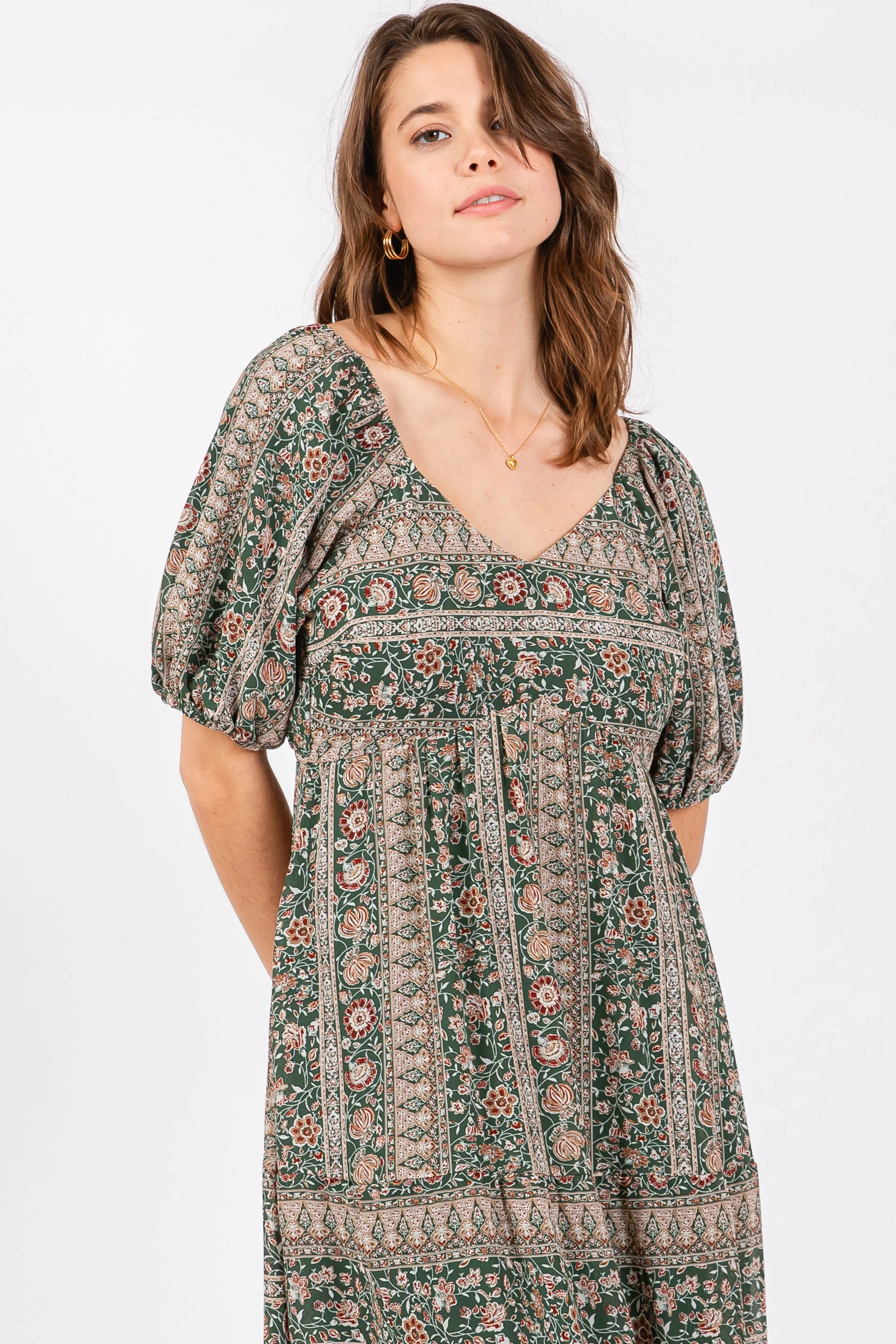 Forest Green V-Neck 3/4 Sleeve Maxi Dress sold by Pinkblush product image thumbnail 4