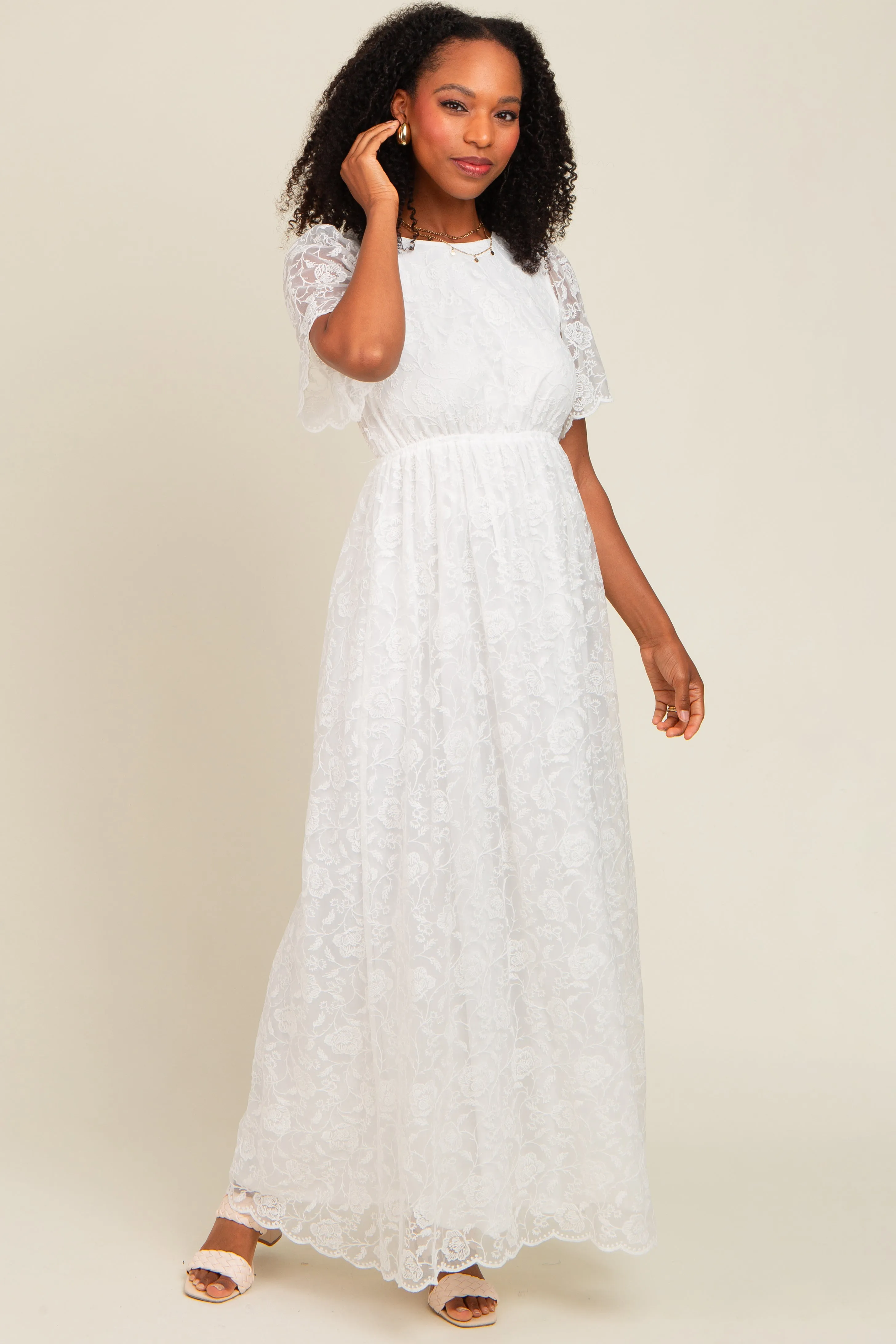 White Lace Sheer Lace Back Maxi Dress sold by Pinkblush product image thumbnail 2