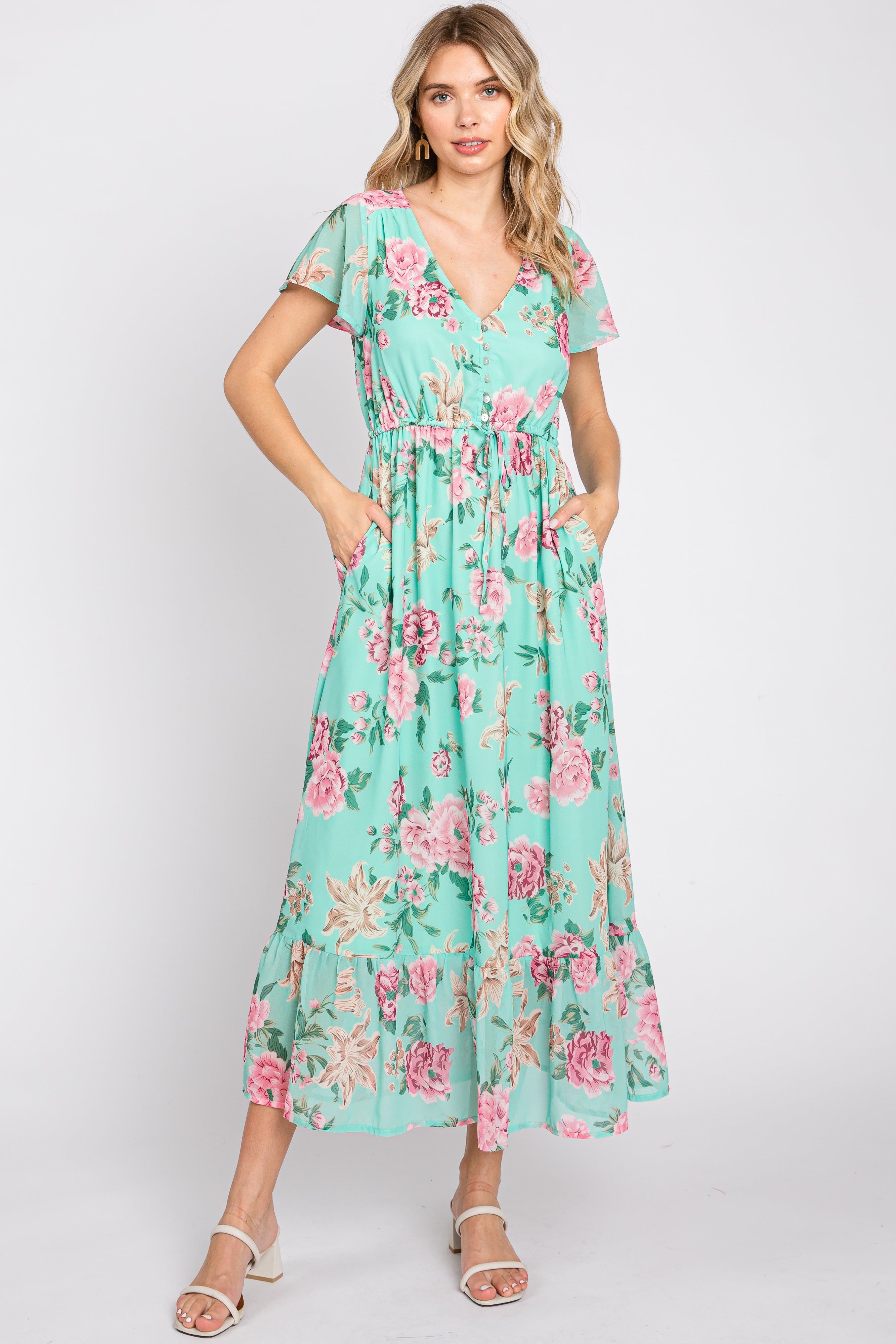 Mint Multi-Color Floral Maternity Maxi Dress sold by Pinkblush product image thumbnail 5