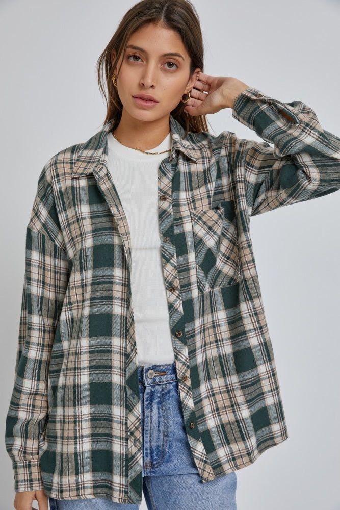 Forest Green Plaid Button Down Top sold by Pinkblush