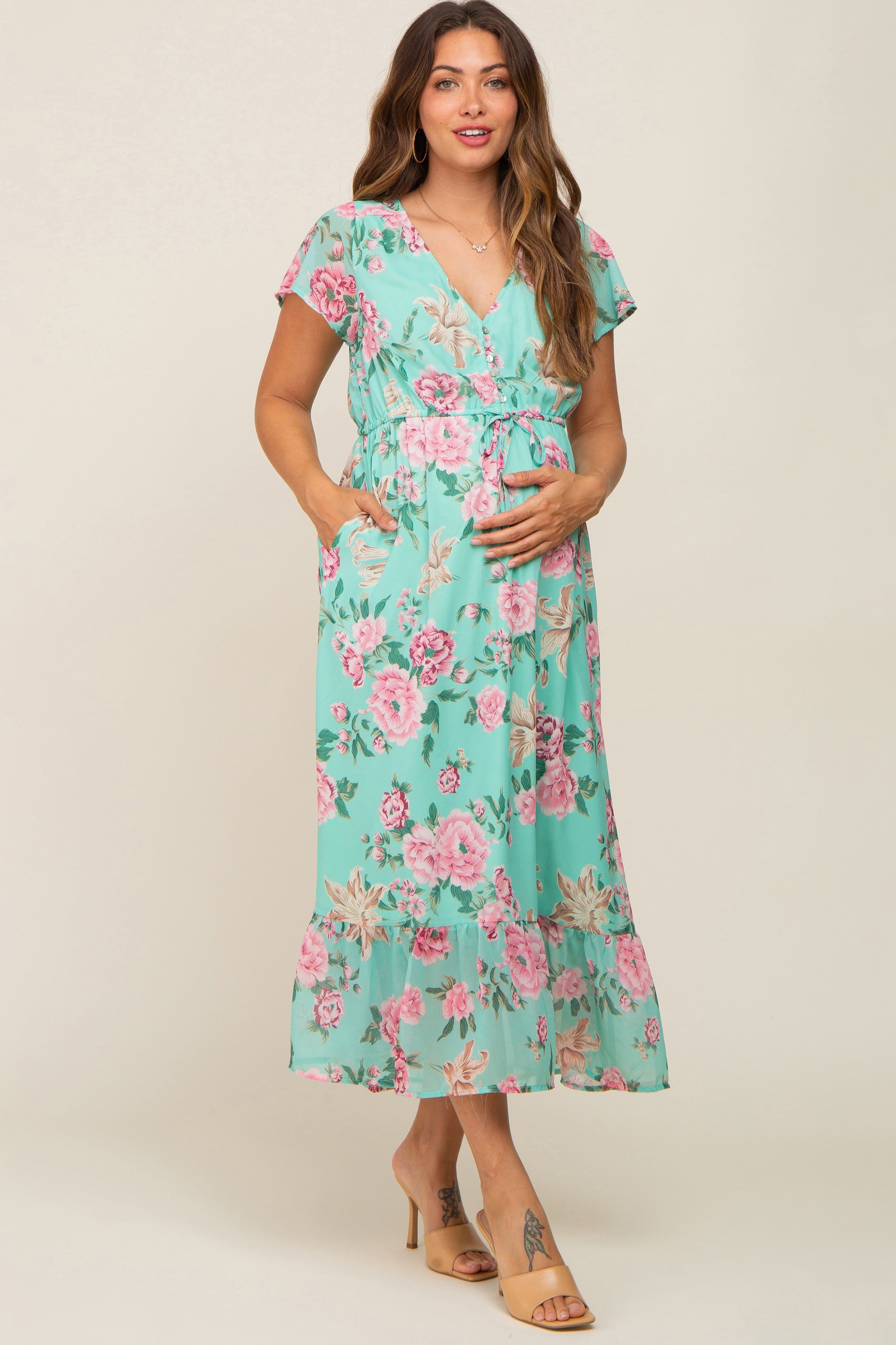 Mint Multi-Color Floral Maternity Maxi Dress sold by Pinkblush product image thumbnail 2