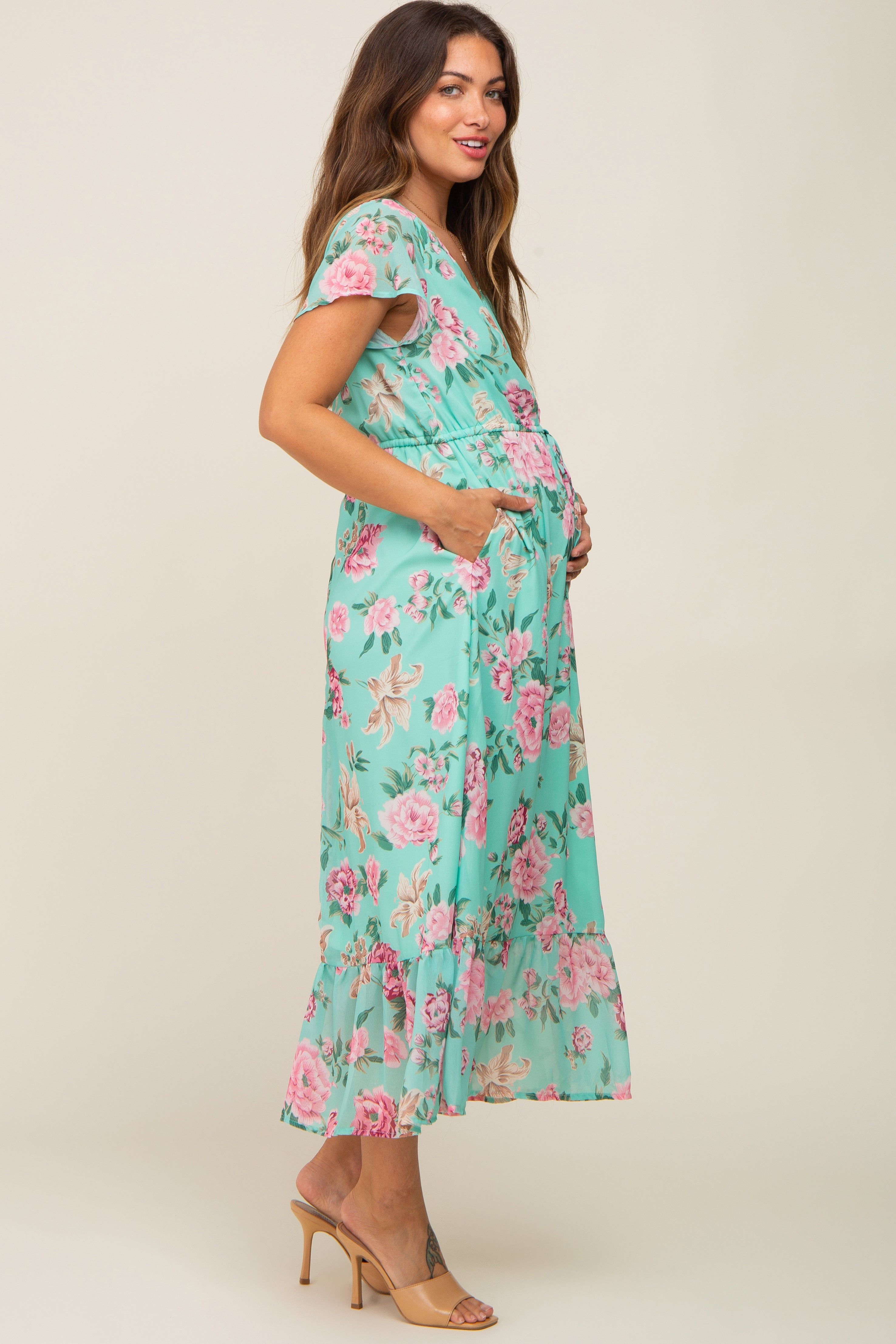 Mint Multi-Color Floral Maternity Maxi Dress sold by Pinkblush product image thumbnail 3