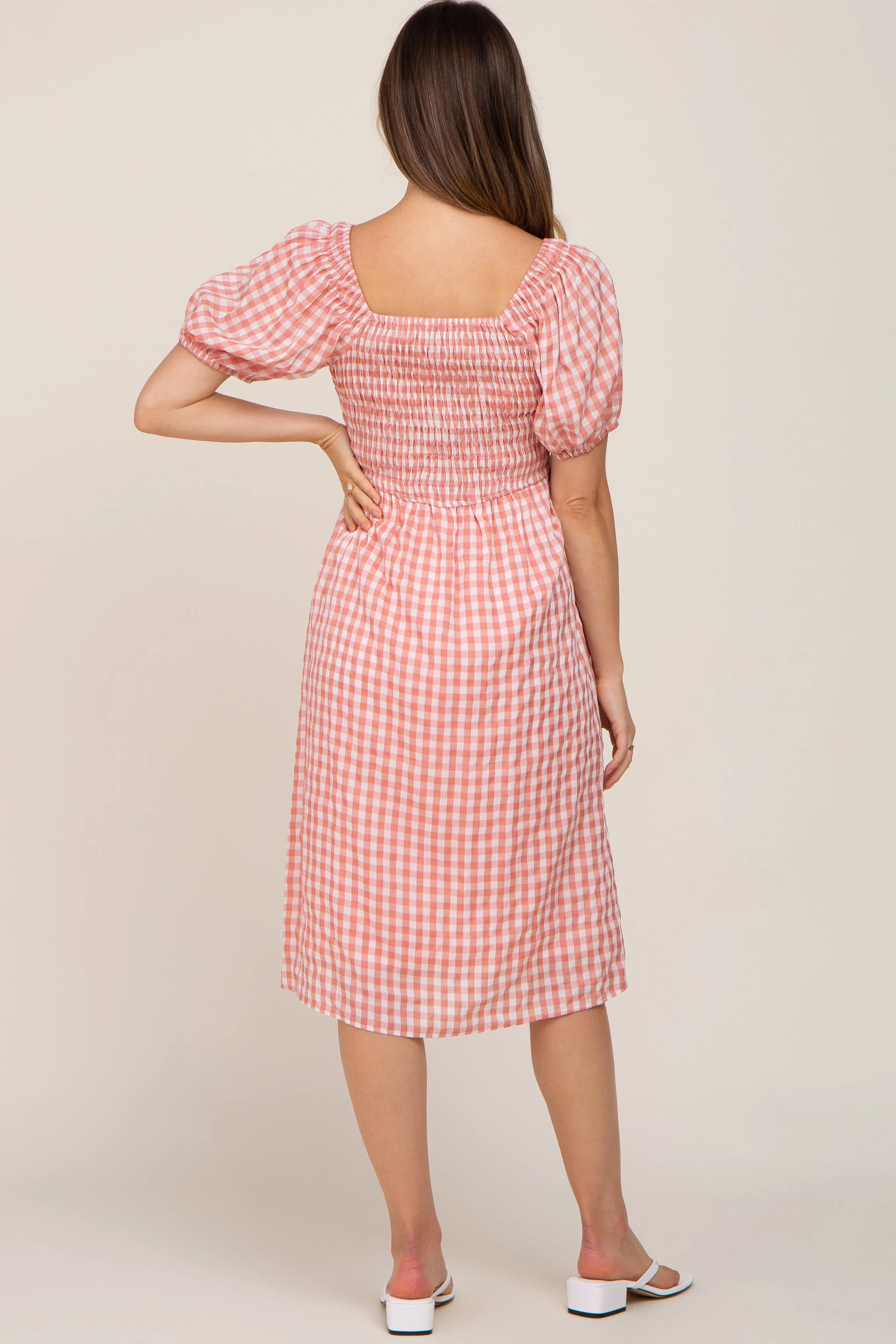 Mauve Gingham V-Neck Maternity Midi Dress sold by Pinkblush product image thumbnail 3