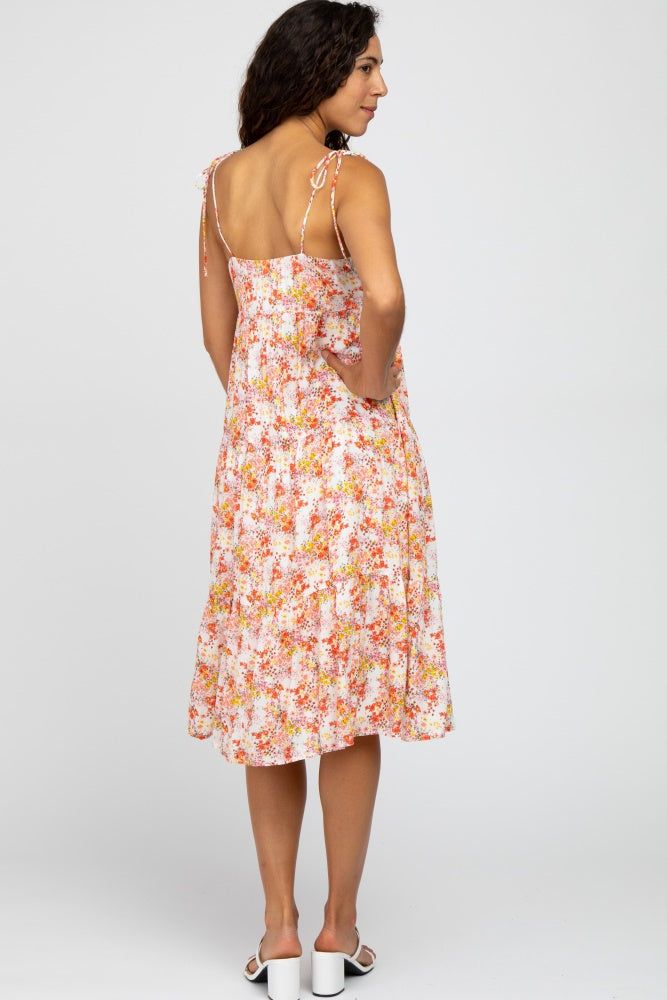 Ivory Floral Print Shoulder Tie Midi Dress sold by Pinkblush product image thumbnail 3