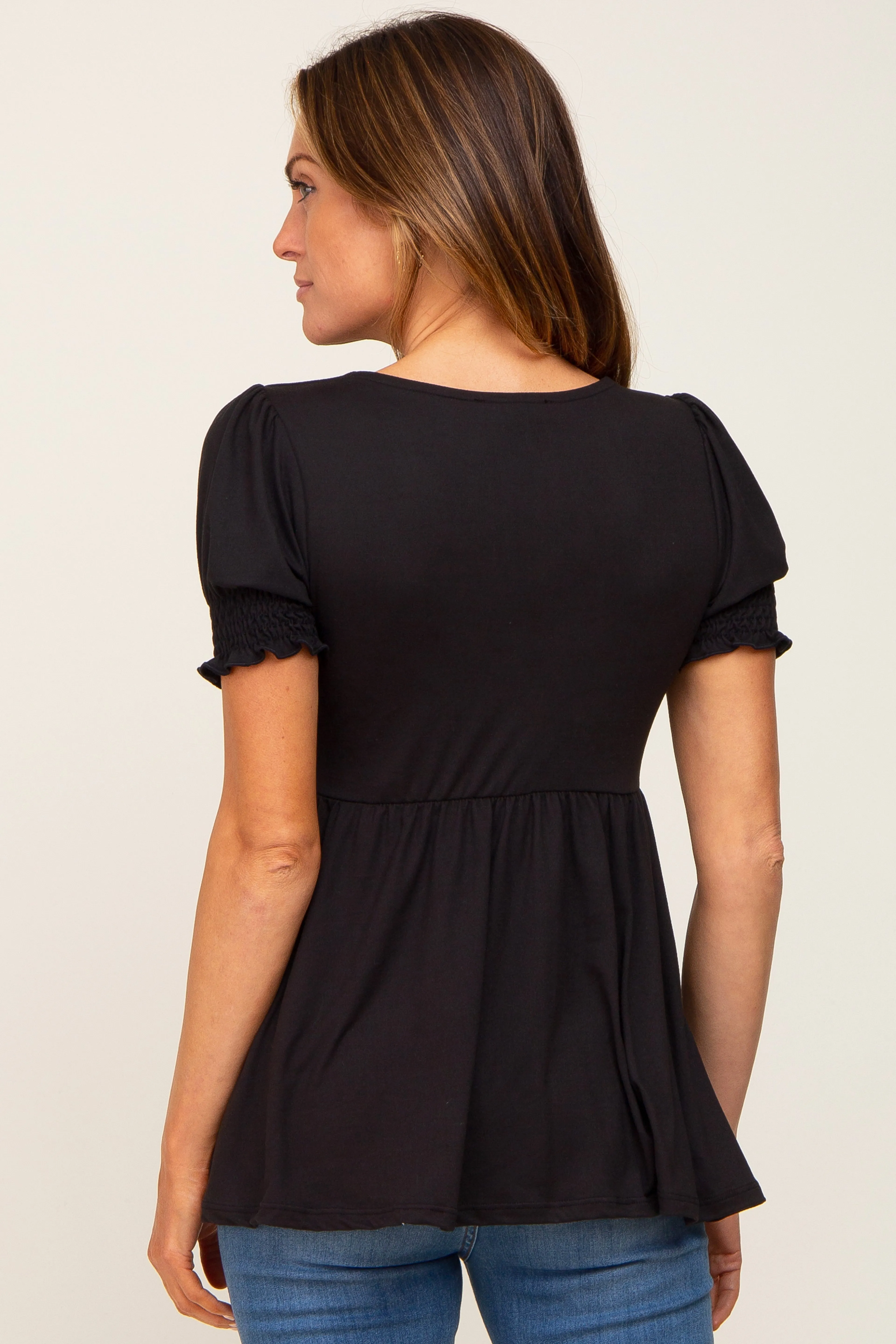 Black Puff Sleeve Crossover Nursing Top sold by Pinkblush product image thumbnail 3