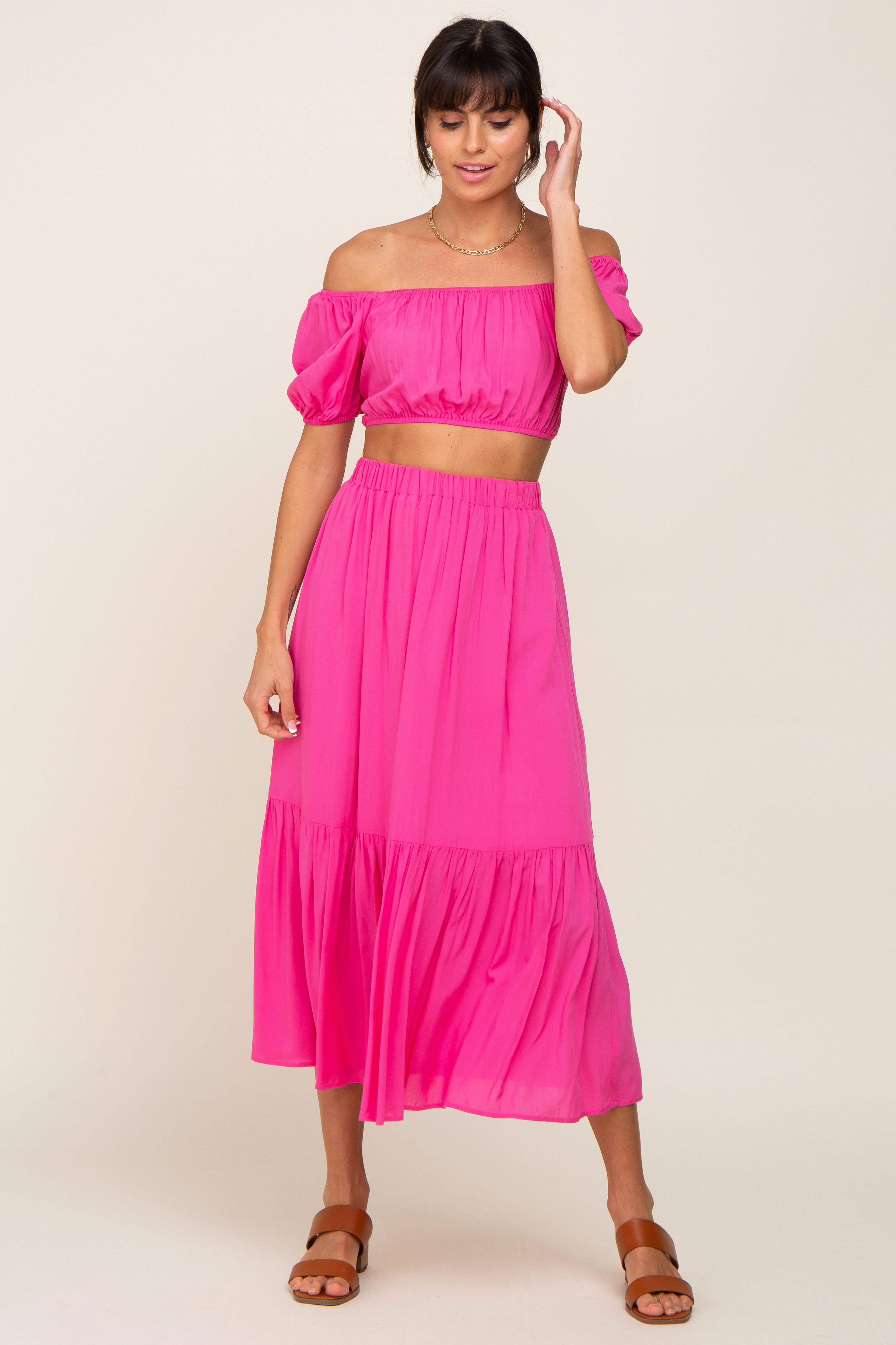 Fuchsia Crop Top and Skirt Two Piece Set sold by Pinkblush product image thumbnail 5