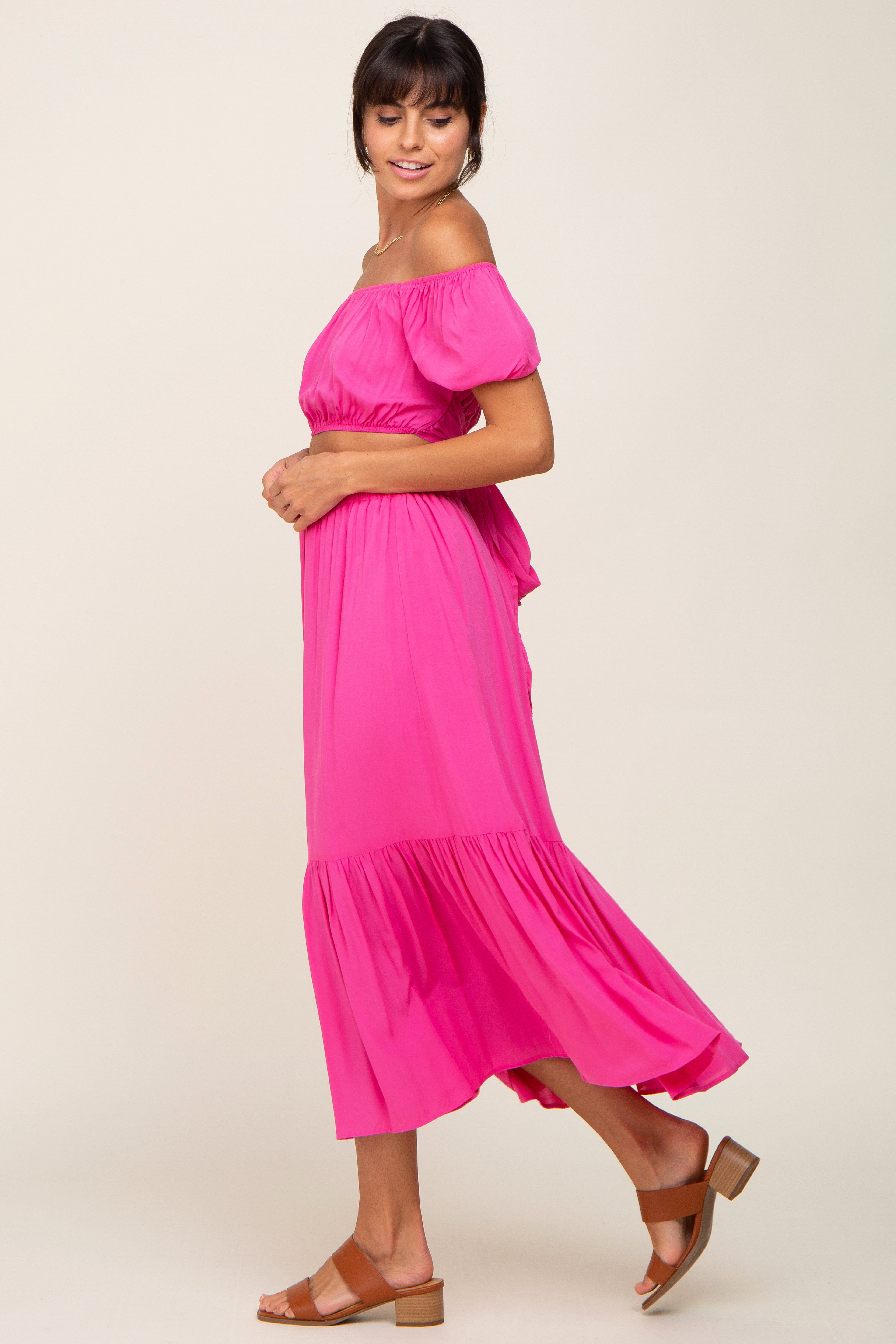 Fuchsia Crop Top and Skirt Two Piece Set sold by Pinkblush product image thumbnail 2