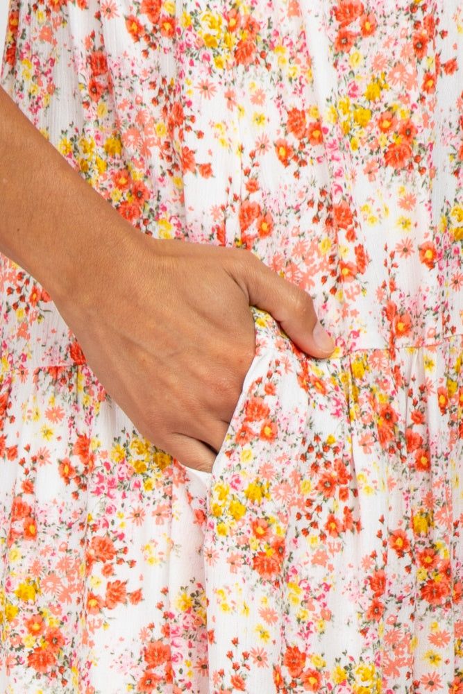 Ivory Floral Print Shoulder Tie Midi Dress sold by Pinkblush product image thumbnail 4