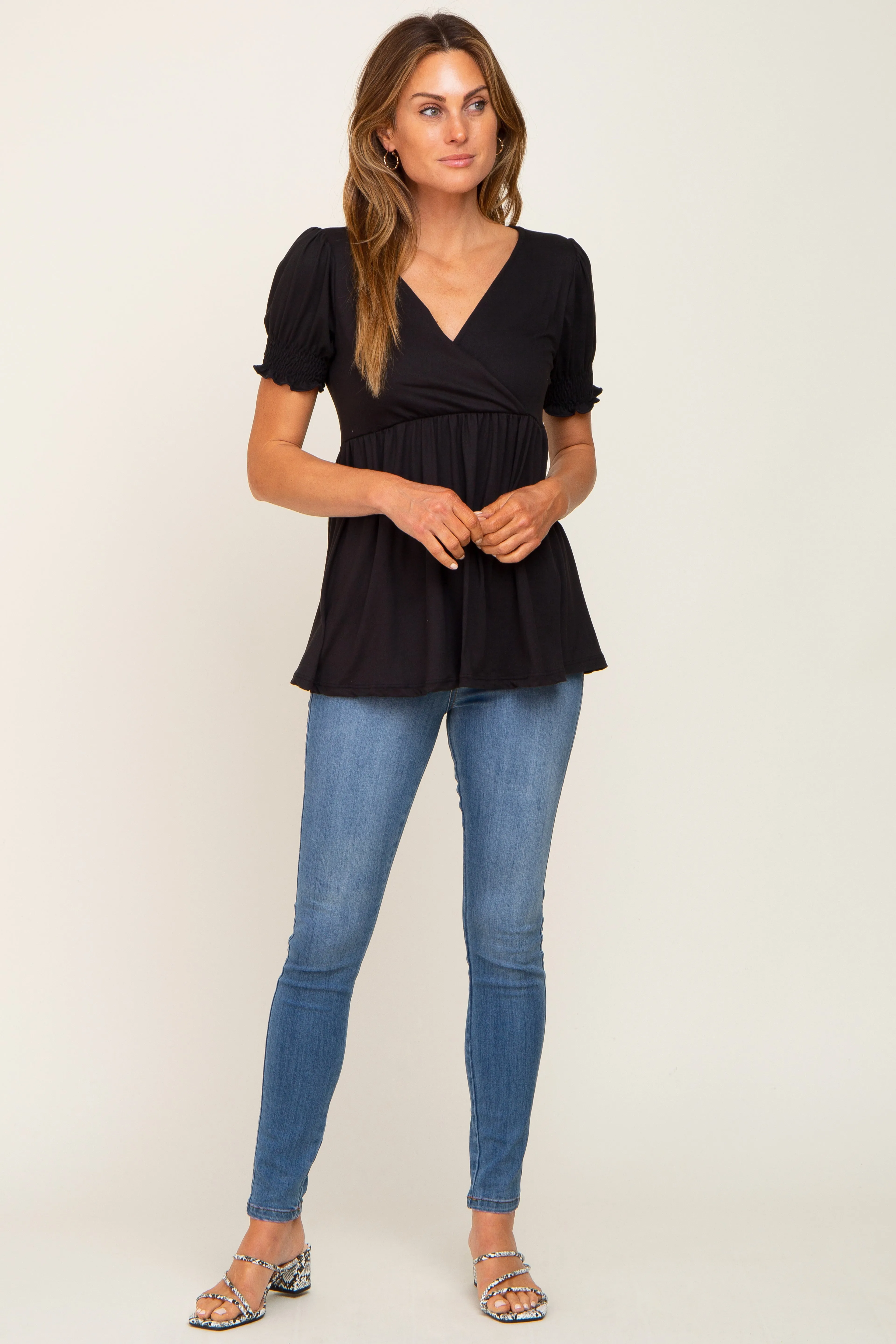 Black Puff Sleeve Crossover Nursing Top sold by Pinkblush product image thumbnail 4