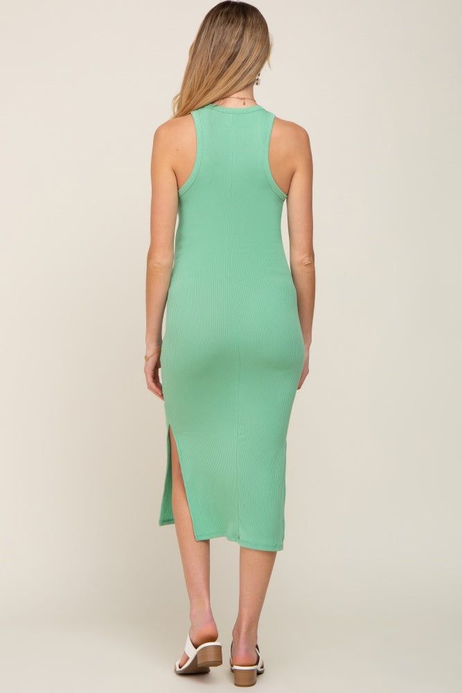 Green Ribbed Sleeveless Side Slit Maternity Midi Dress sold by Pinkblush product image thumbnail 3