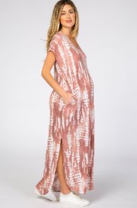 Mauve Tie Dye Maternity Maxi Dress sold by Pinkblush