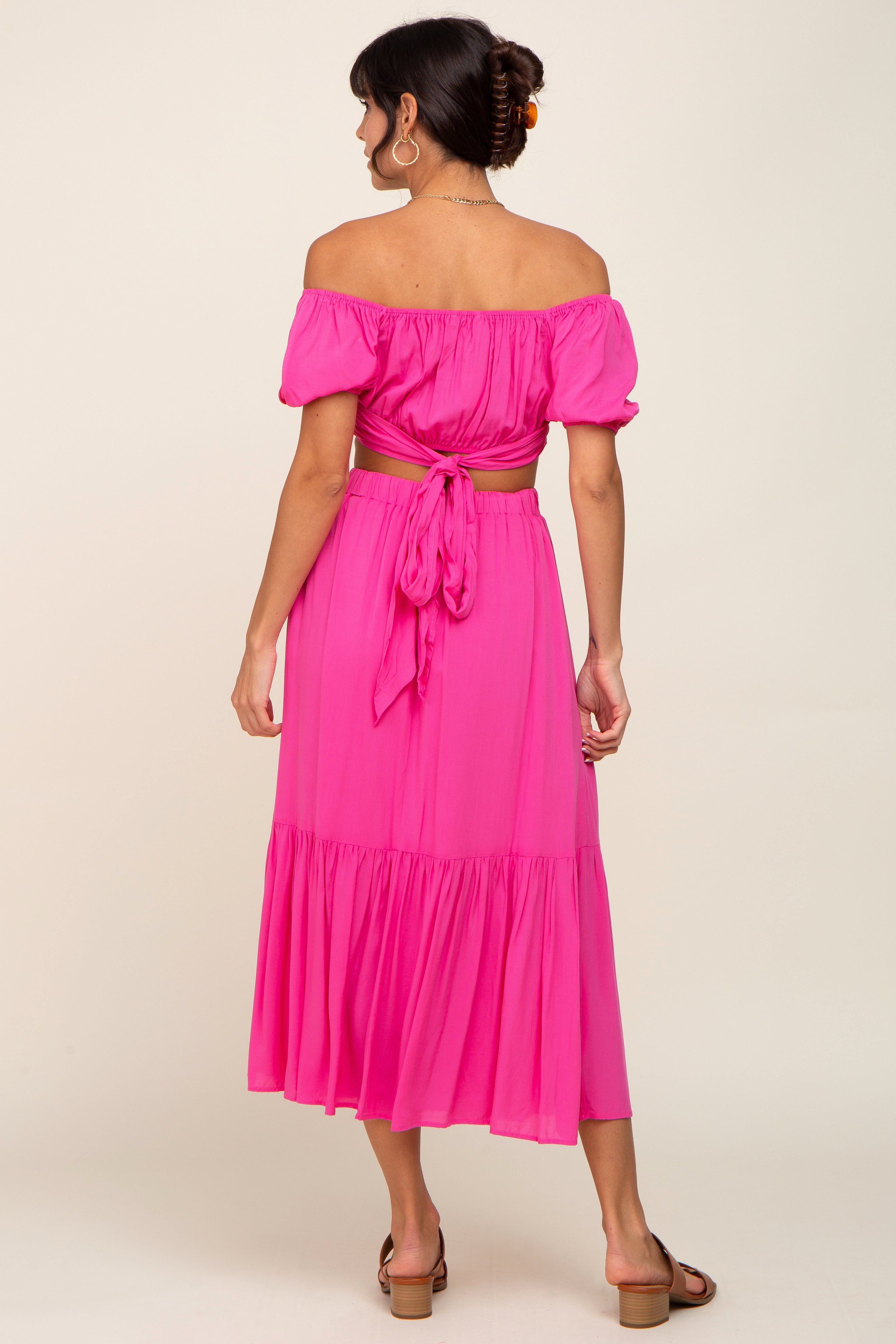 Fuchsia Crop Top and Skirt Two Piece Set sold by Pinkblush product image thumbnail 3