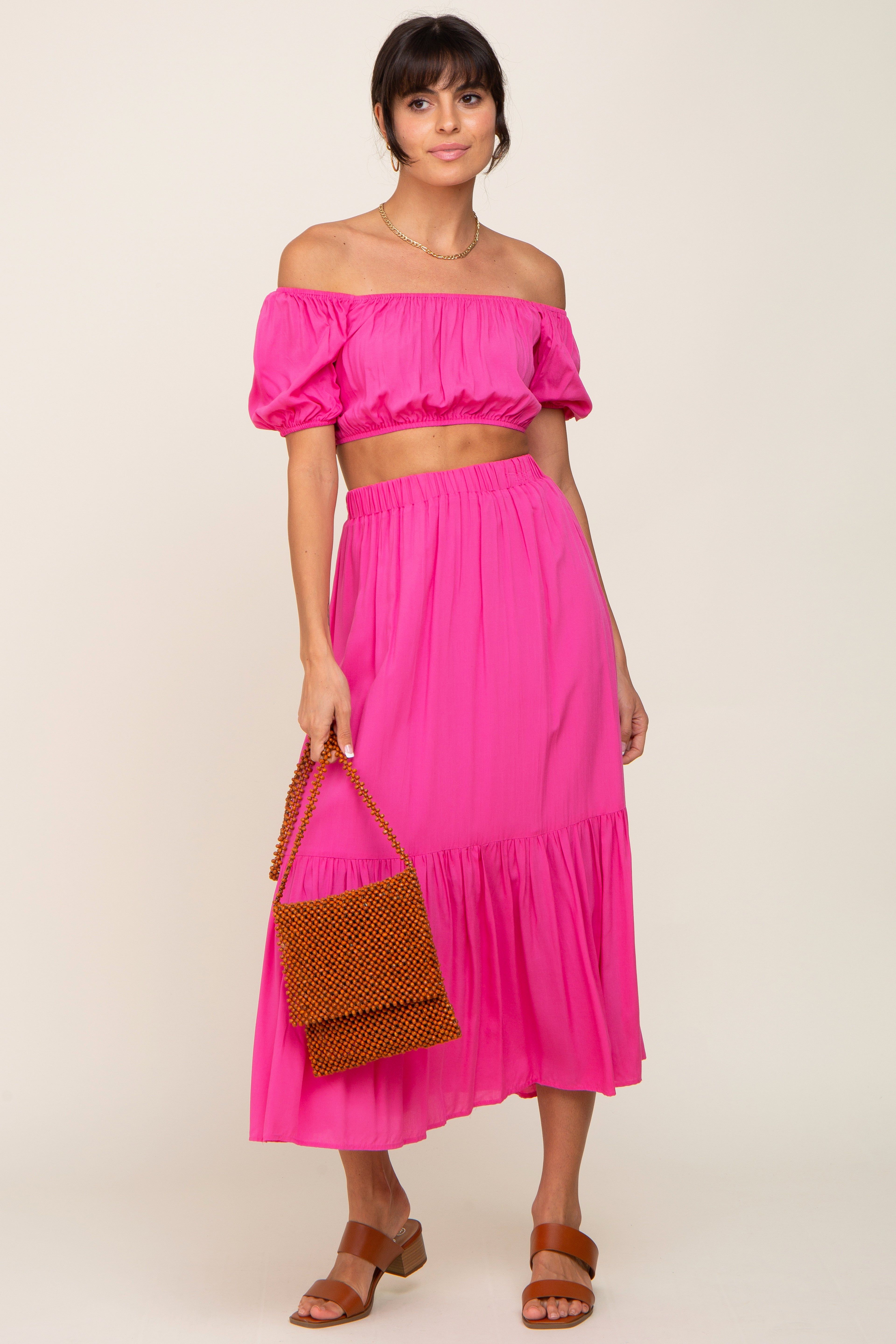 Fuchsia Crop Top and Skirt Two Piece Set sold by Pinkblush product image thumbnail 4