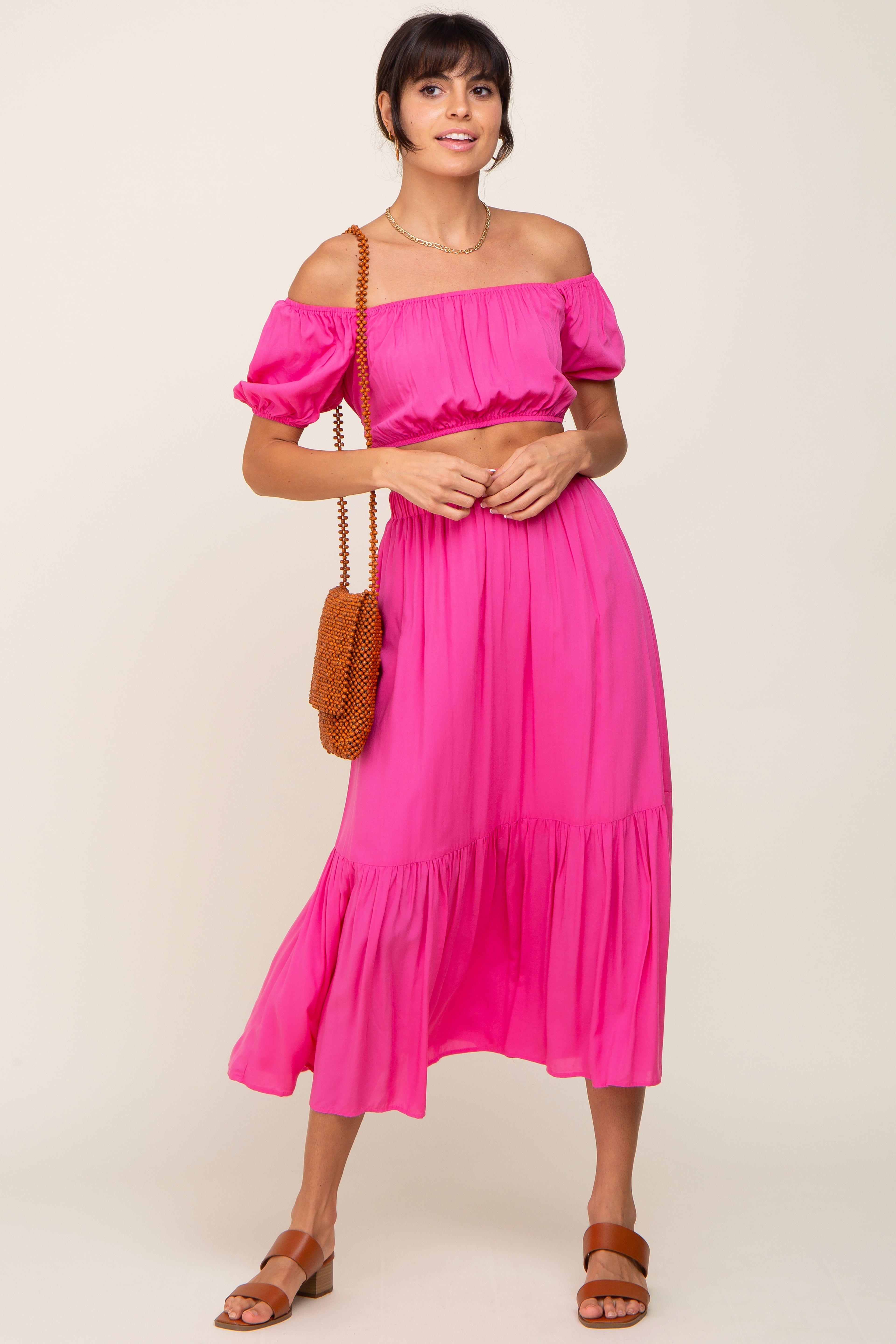 Fuchsia Crop Top and Skirt Two Piece Set sold by Pinkblush