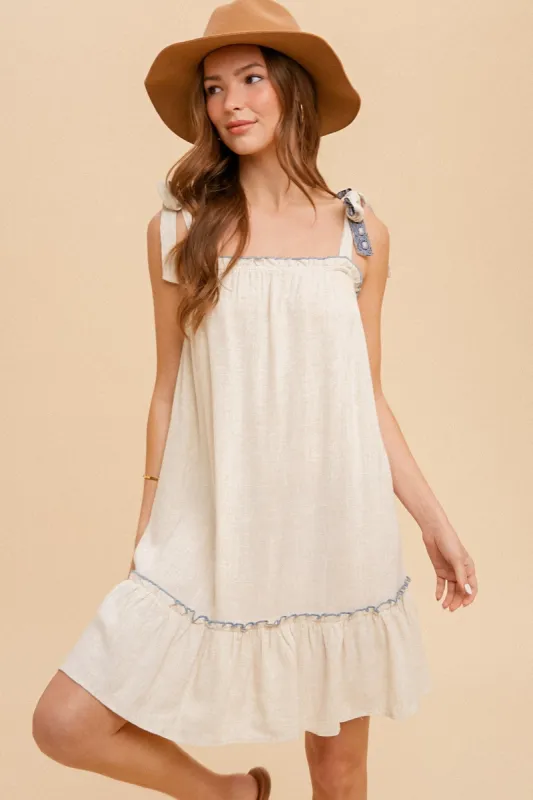 Cream Ruffle Hem Mini Dress sold by Pinkblush