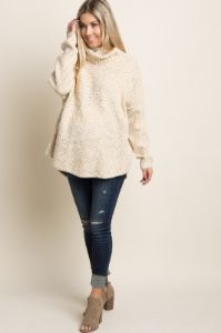 Beige Cowl Neck Knit Maternity Sweater sold by Pinkblush