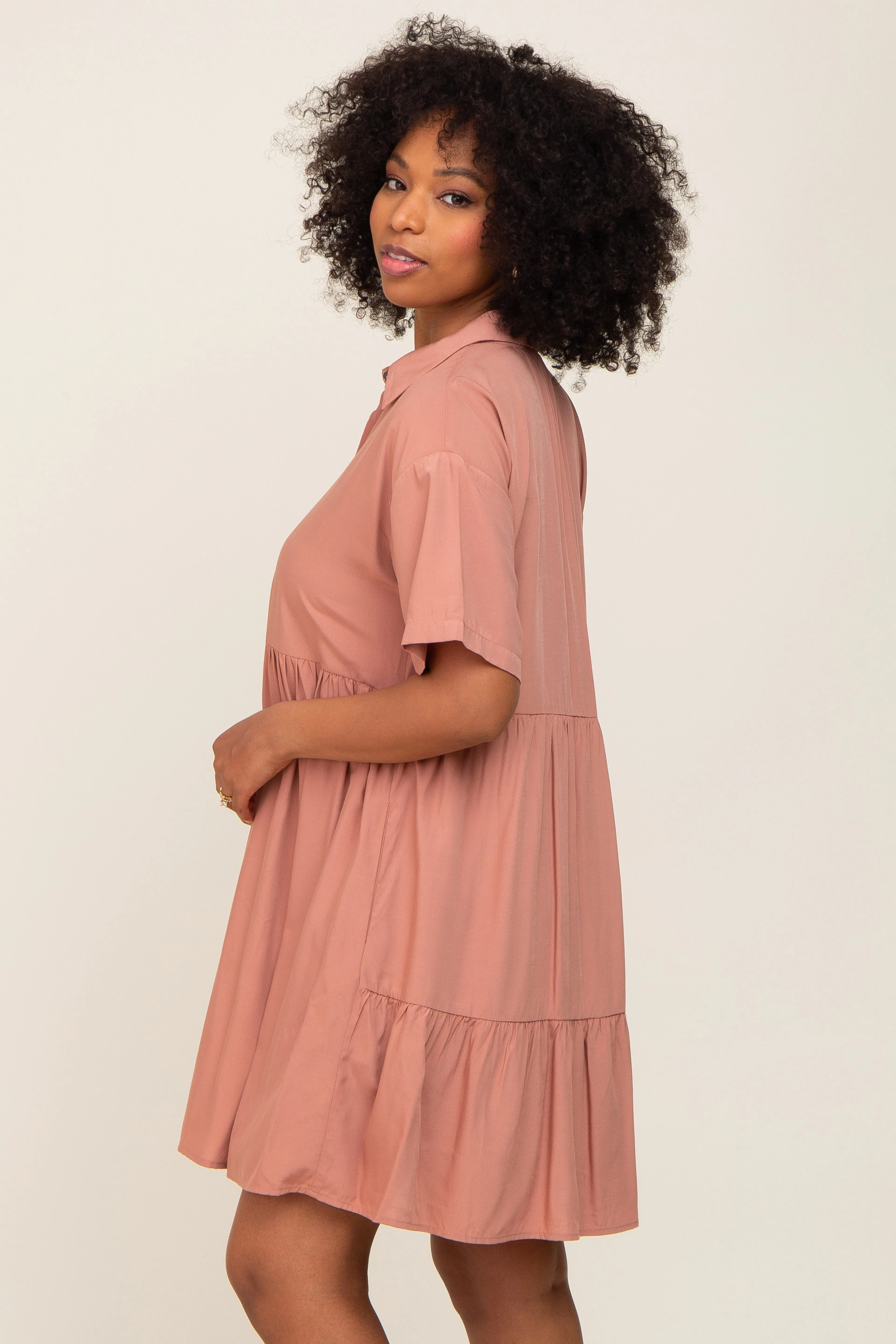 Mauve Buttondown Short Sleeve Dress sold by Pinkblush product image thumbnail 3