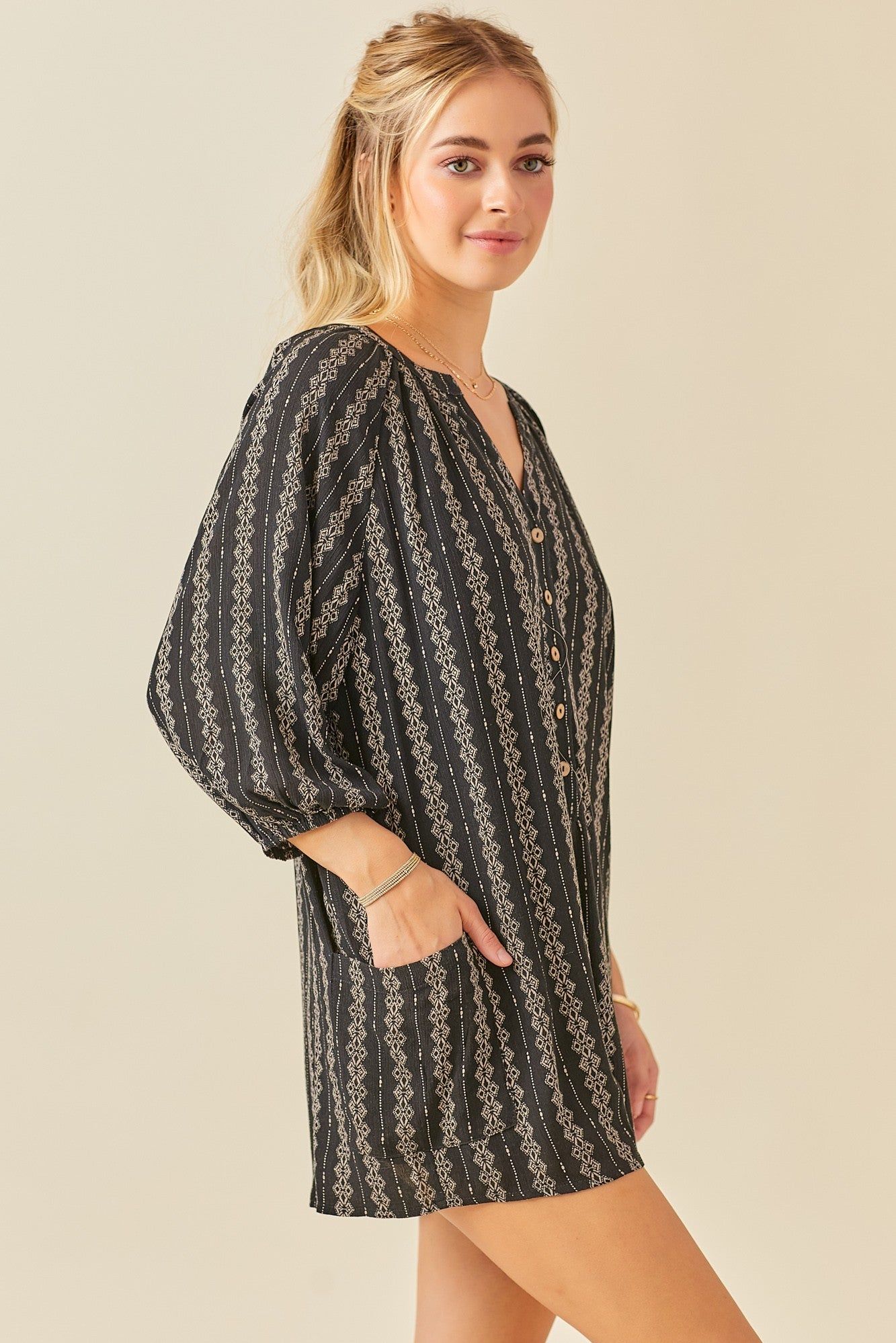 Black Printed Front Button Romper sold by Pinkblush product image thumbnail 2