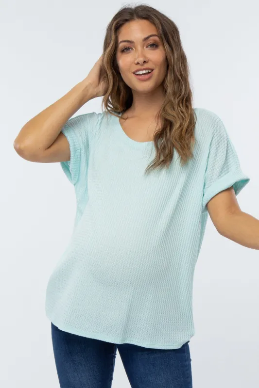 Mint Green Boxy Waffle Knit Maternity Top sold by Pinkblush