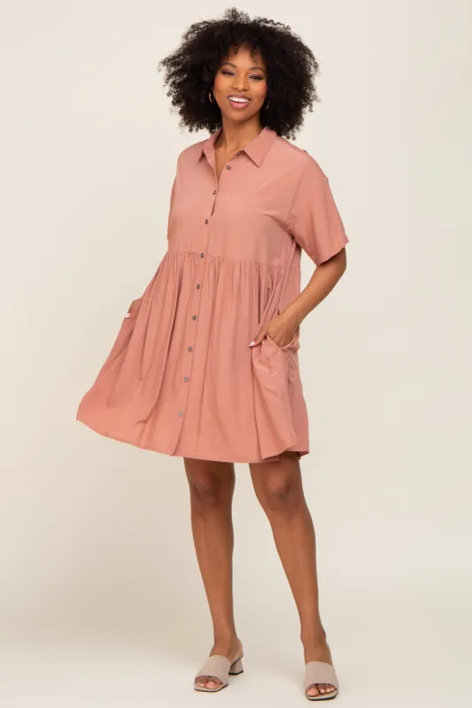 Mauve Buttondown Short Sleeve Dress sold by Pinkblush