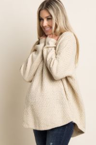 Beige Cowl Neck Knit Maternity Sweater sold by Pinkblush