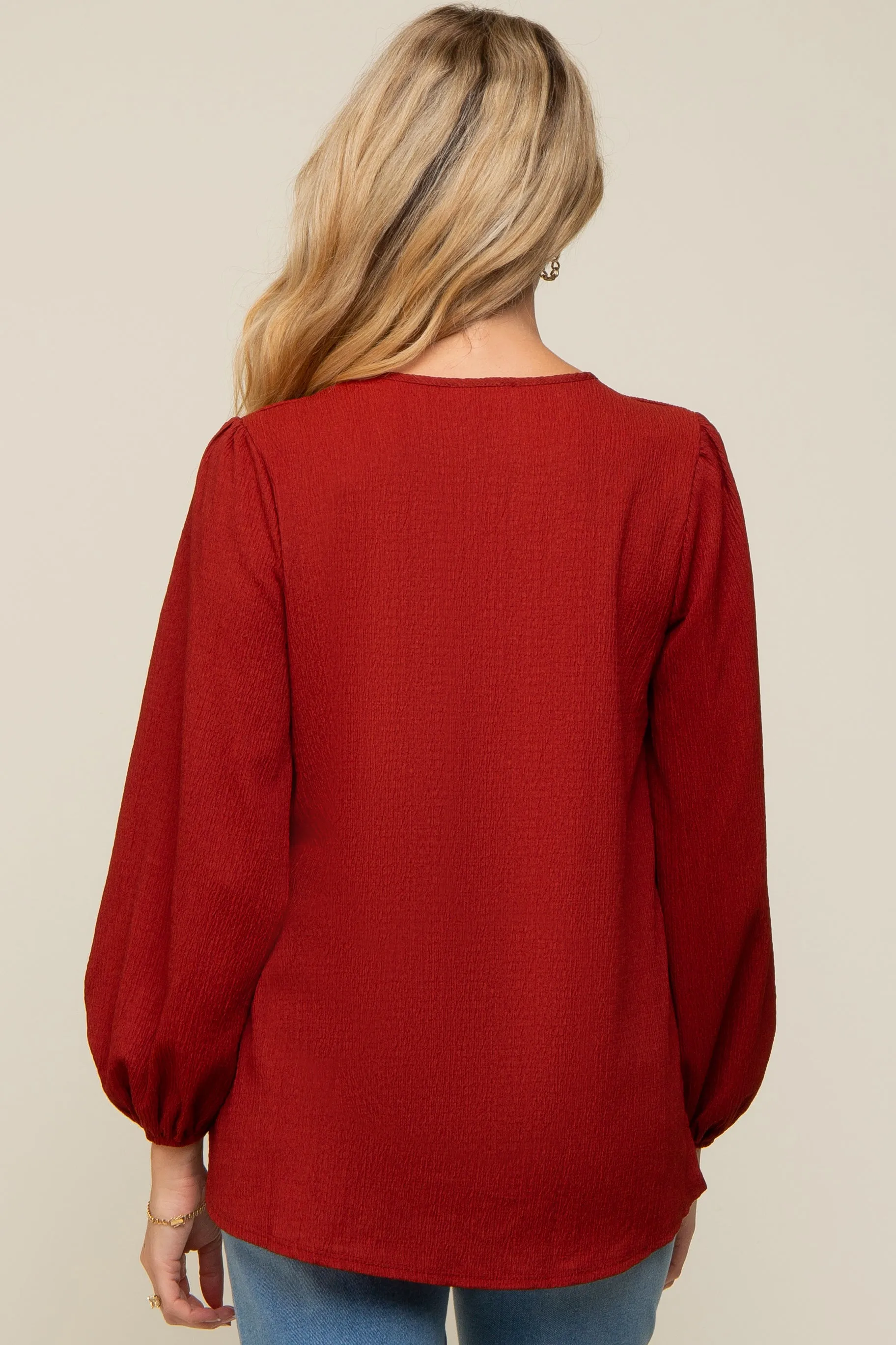 Rust Textured Long Sleeve Maternity Blouse sold by Pinkblush product image thumbnail 3