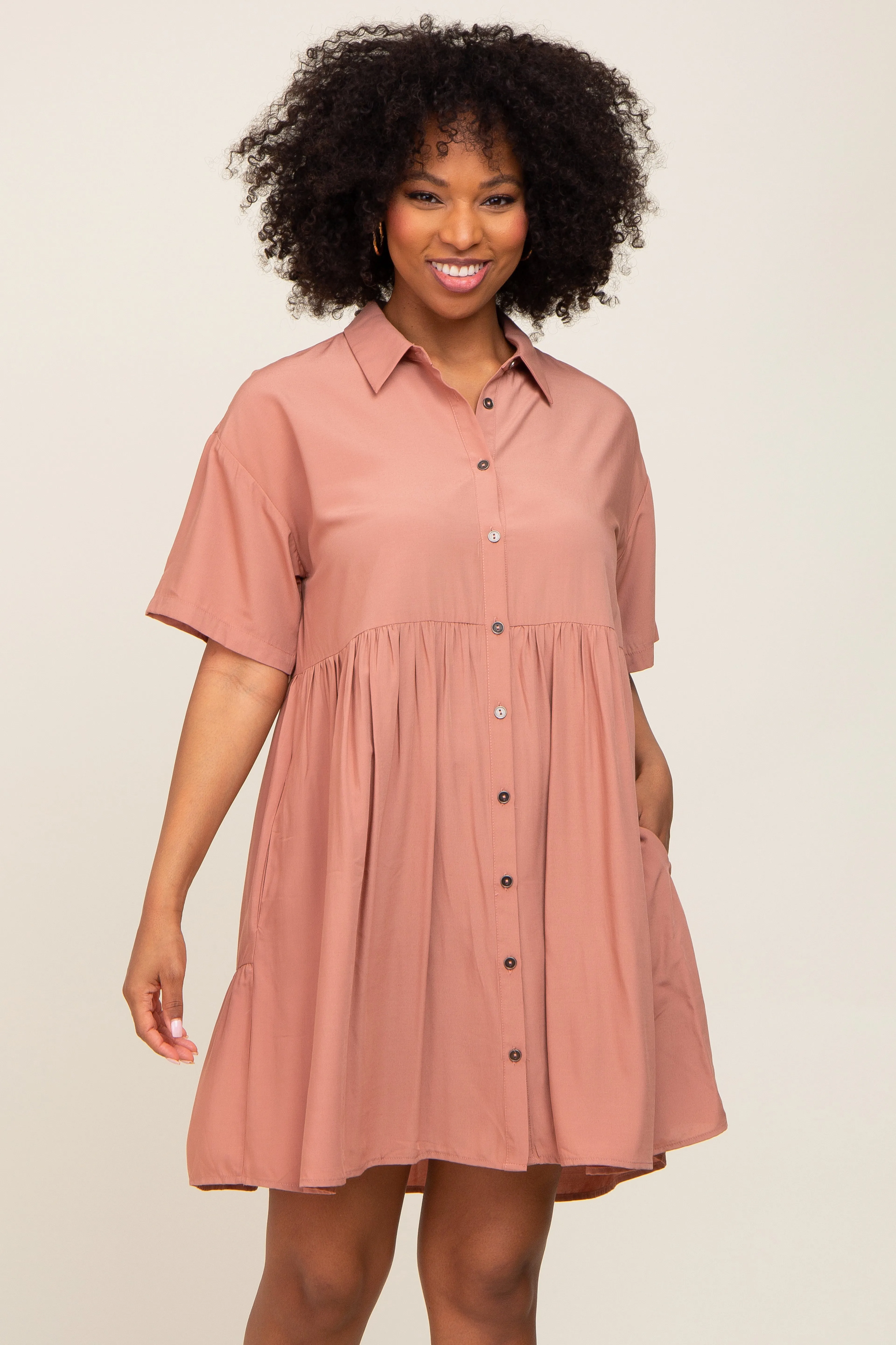 Mauve Buttondown Short Sleeve Dress sold by Pinkblush product image thumbnail 2