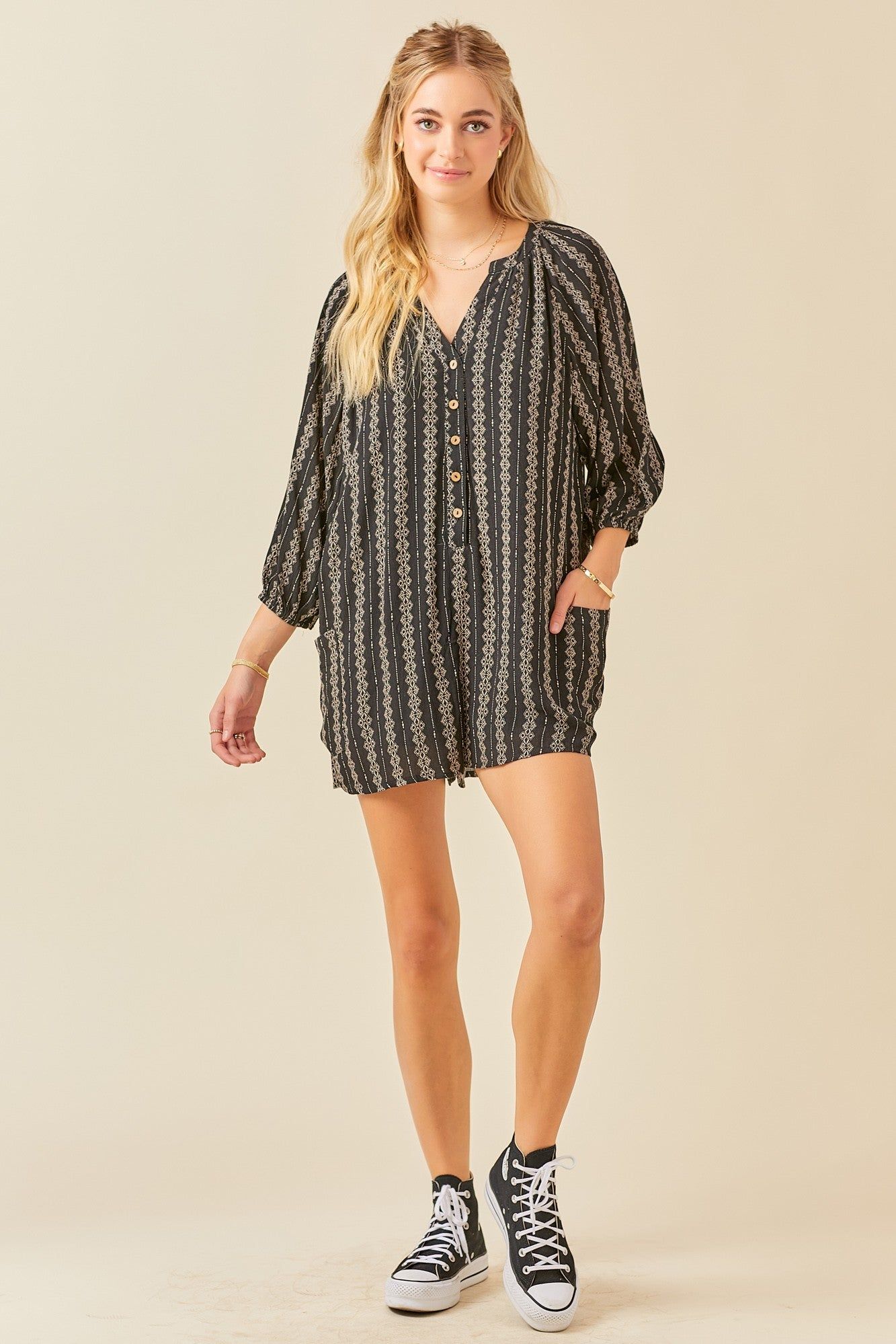 Black Printed Front Button Romper sold by Pinkblush product image thumbnail 4