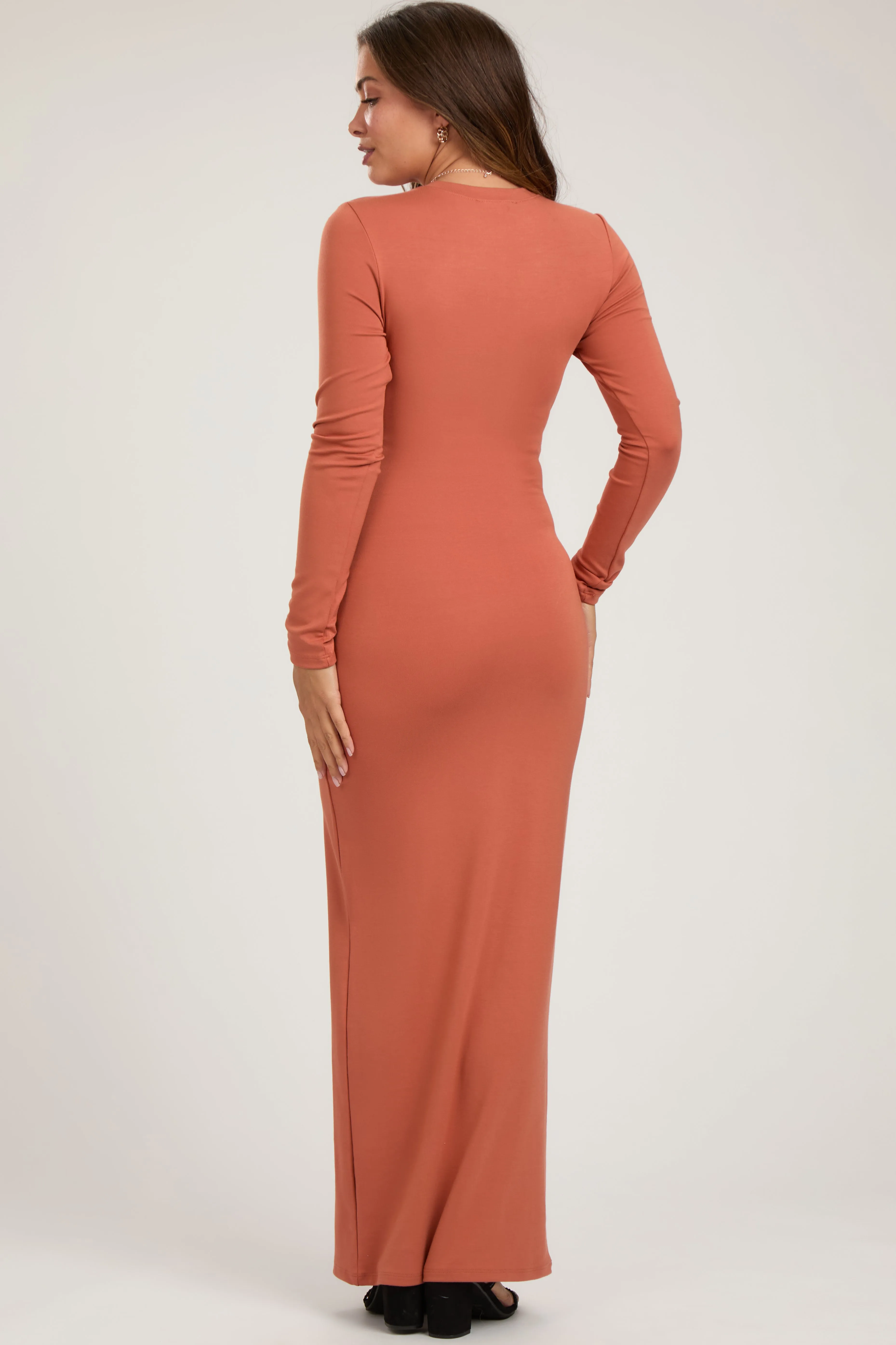 Rust Long Sleeve Fitted Maternity Maxi Dress sold by Pinkblush product image thumbnail 4