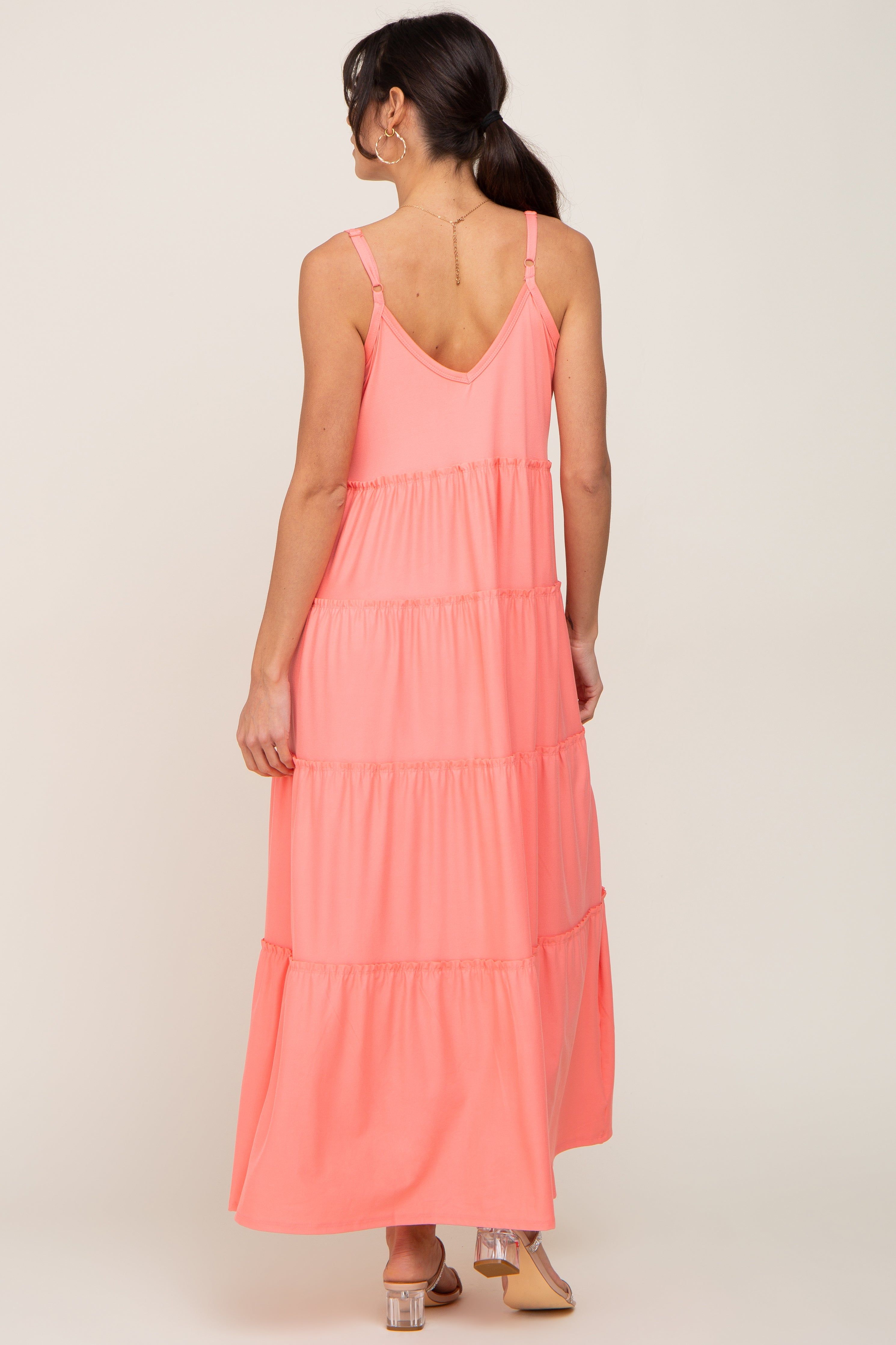 Coral Pink Tiered Sleeveless Maxi Dress sold by Pinkblush product image thumbnail 3