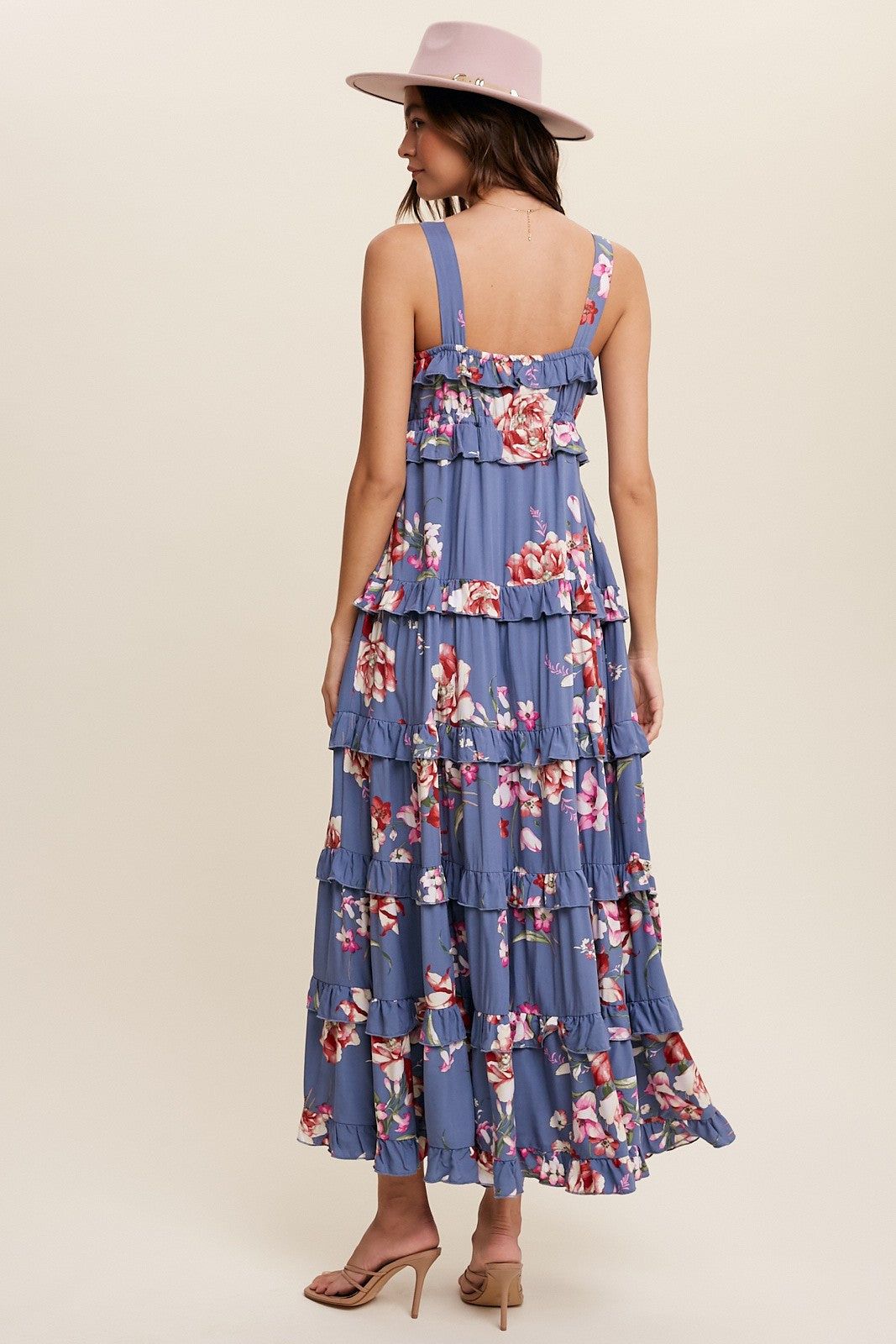 Blue Floral Sleeveless Tiered Maxi Dress sold by Pinkblush product image thumbnail 4