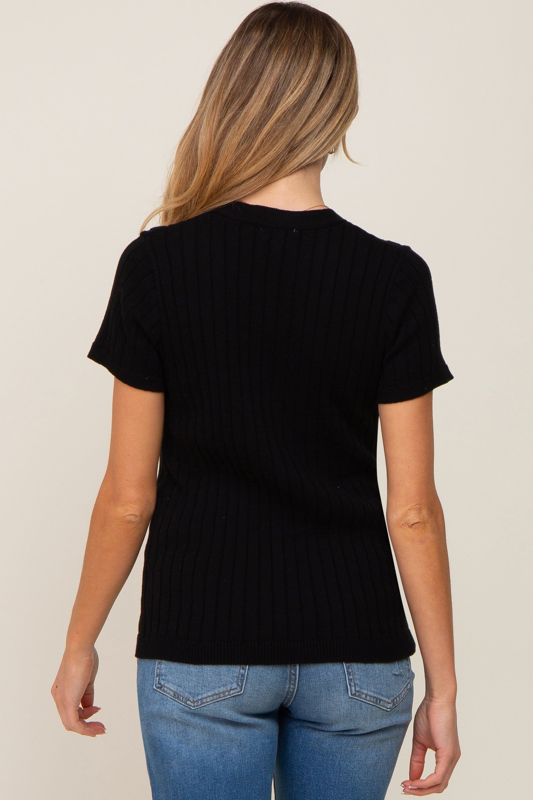 Black Ribbed Knit Button Maternity Top sold by Pinkblush product image thumbnail 3