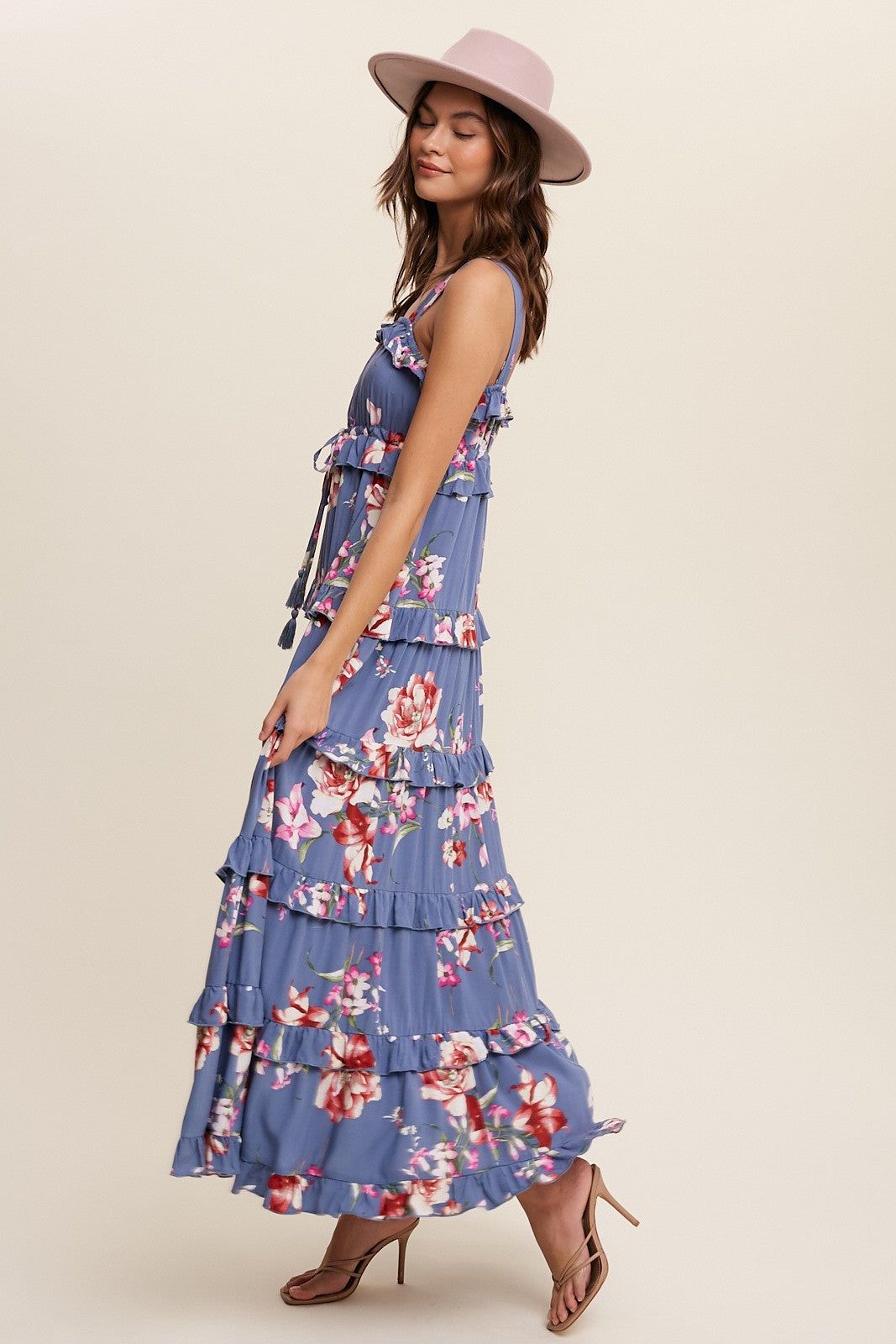 Blue Floral Sleeveless Tiered Maxi Dress sold by Pinkblush product image thumbnail 2