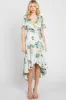 Light Blue Floral Satin Wrap Front Hi-Low Midi Dress sold by Pinkblush