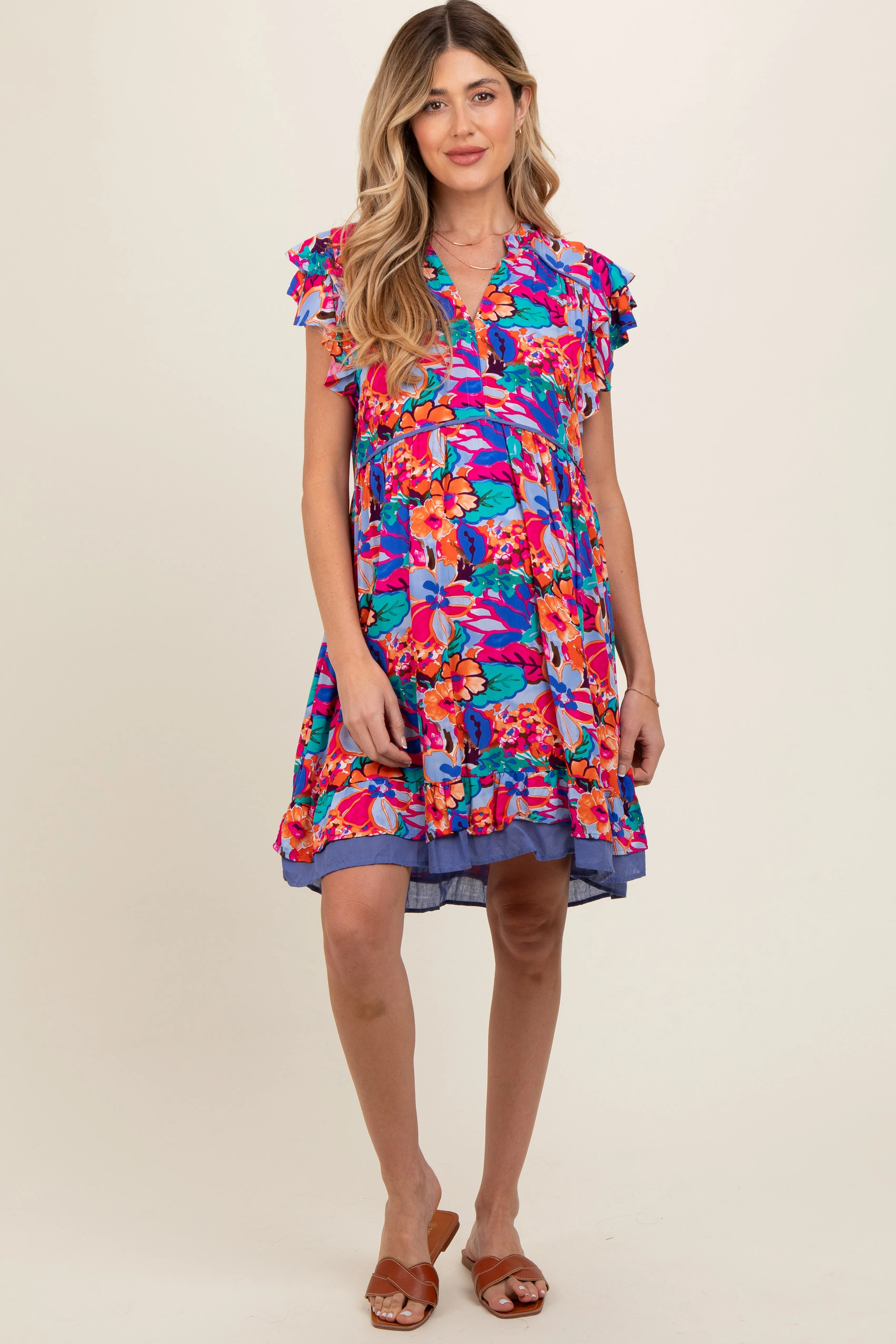 Blue Multicolor Ruffle Accent Maternity Dress sold by Pinkblush product image thumbnail 2