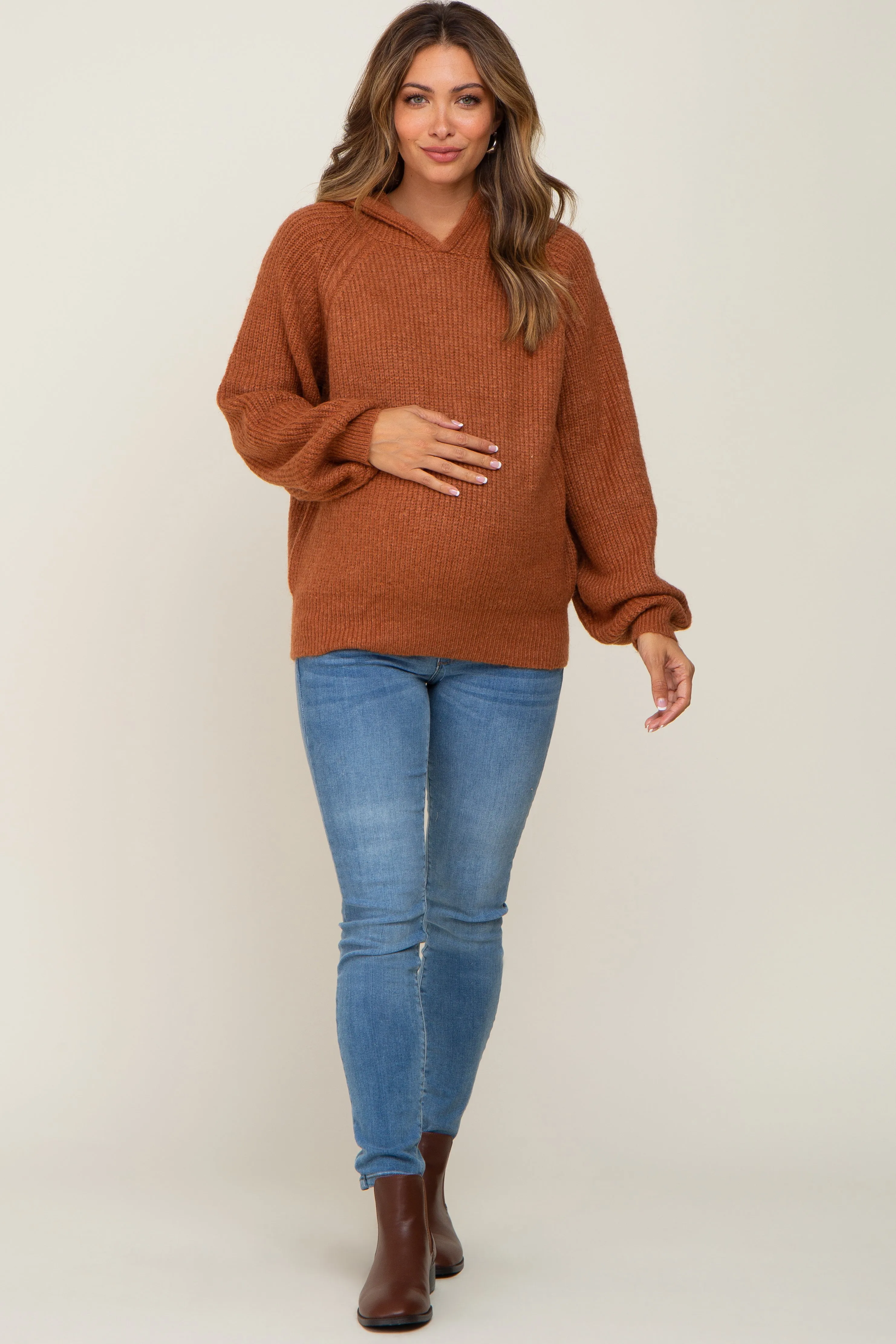 Camel Hooded Maternity Sweater sold by Pinkblush product image thumbnail 4
